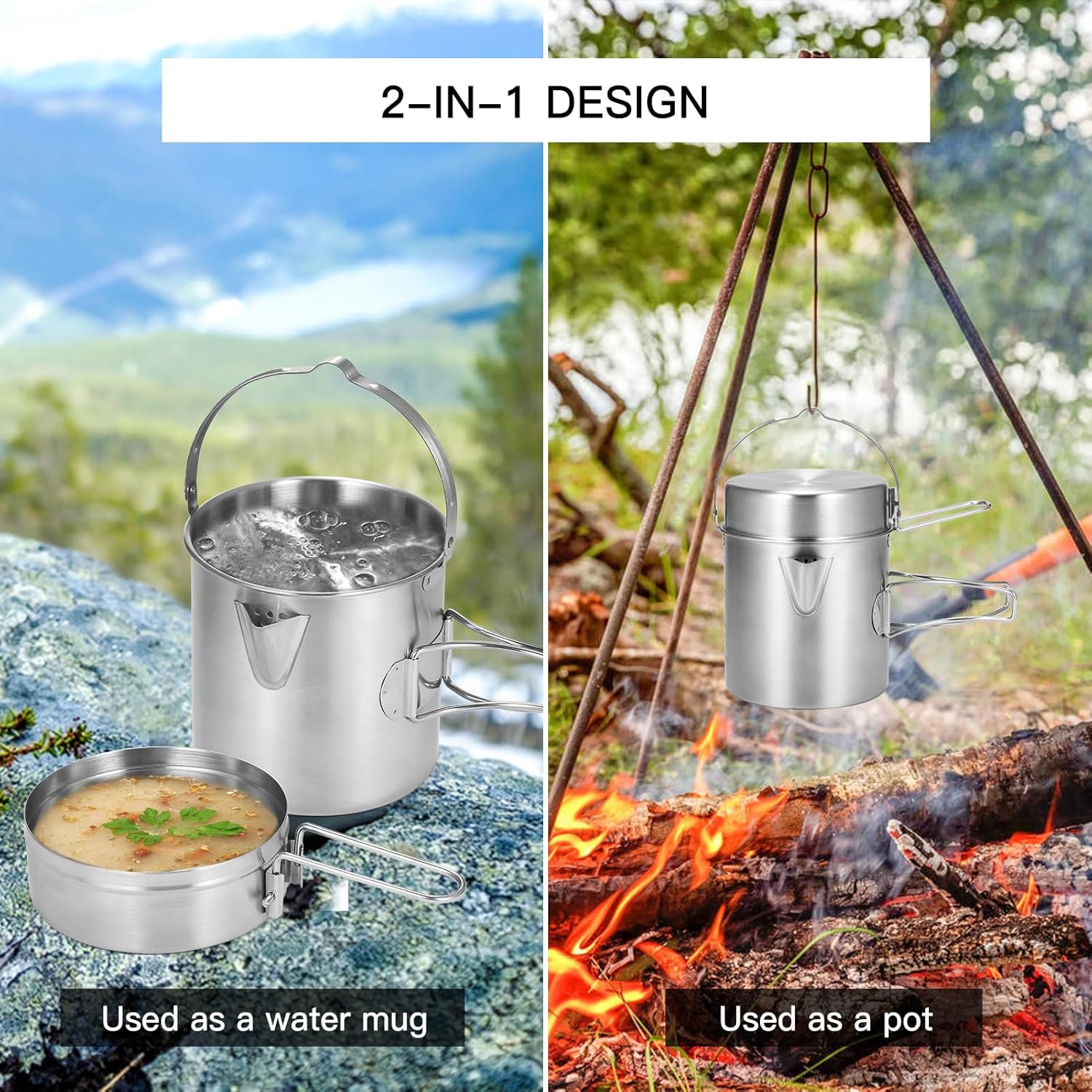 HUIOP Camp Cookware Versatile Cooking Performance Collapsible Handle Outdoor Set Stove Utensils Bowls for Wilderness Adventures