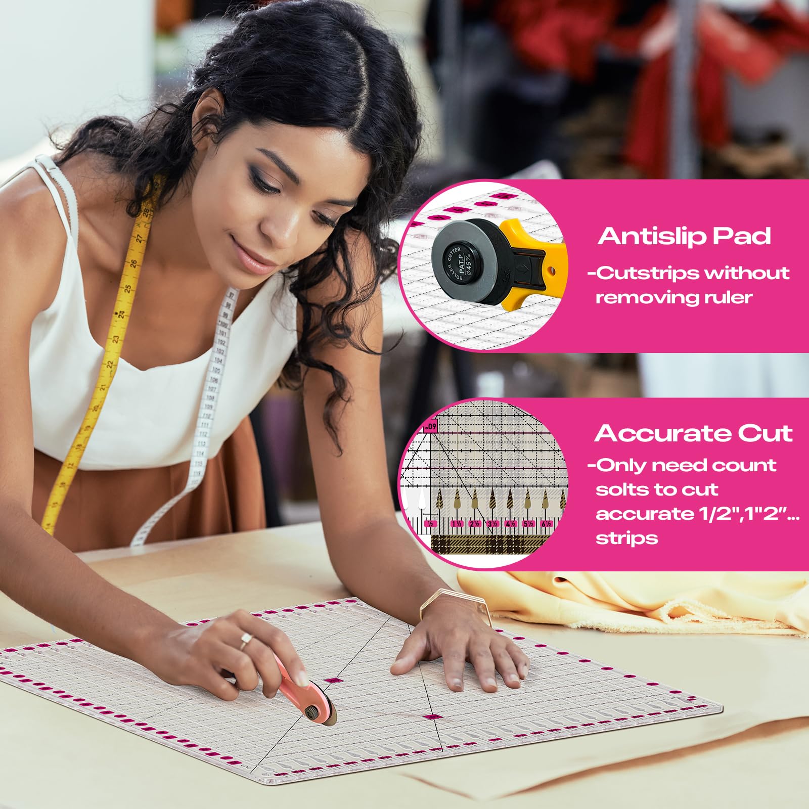 Righello per trapuntatura | Righello scanalato per trapuntatura | Righello per trapuntatura e taglio di tessuti, cucito e patchwork | Righello acrilico per trapunta con misure