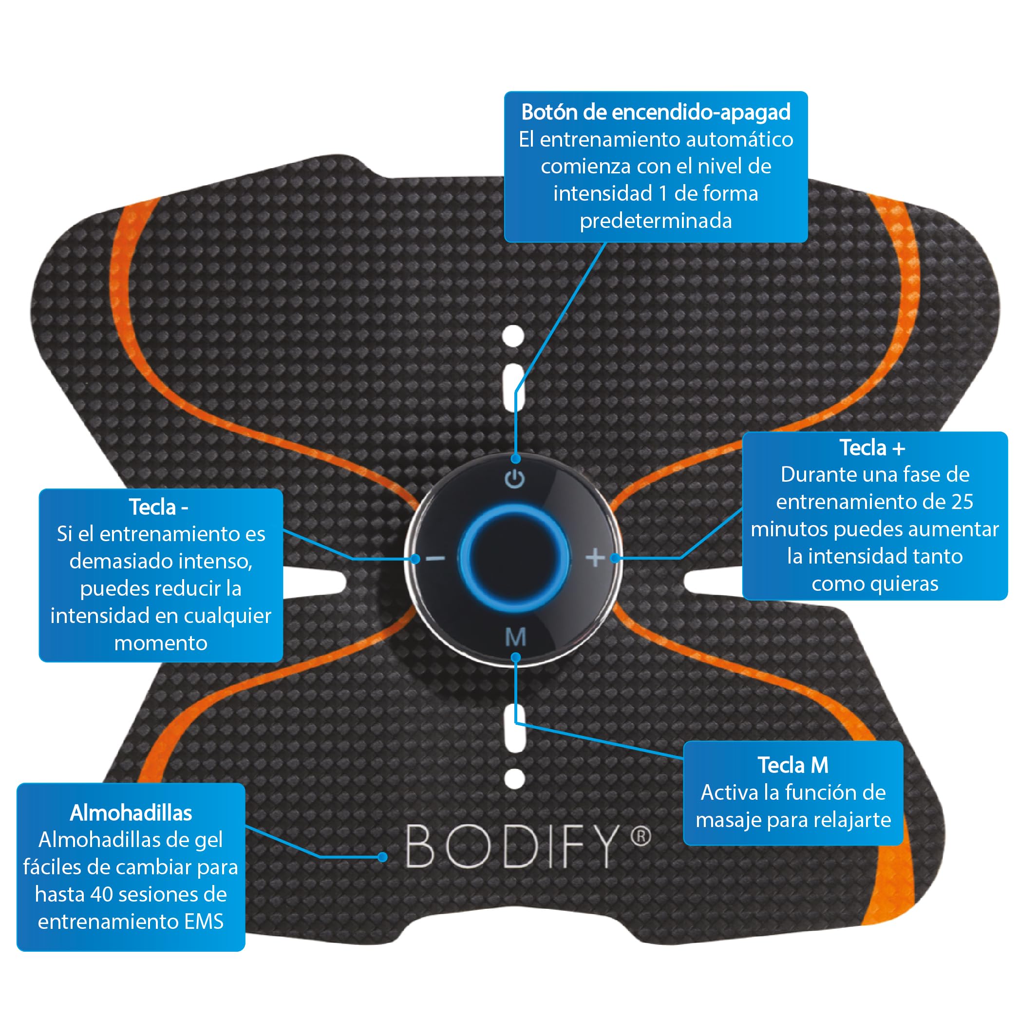 ¡Bodify® Dispositivo de Entrenamiento EMS para la estimulación focalizada de los músculos Abdominales! - Entrenador Abdominal - Dispositivo de estimulación Muscular Abdominal - El Original