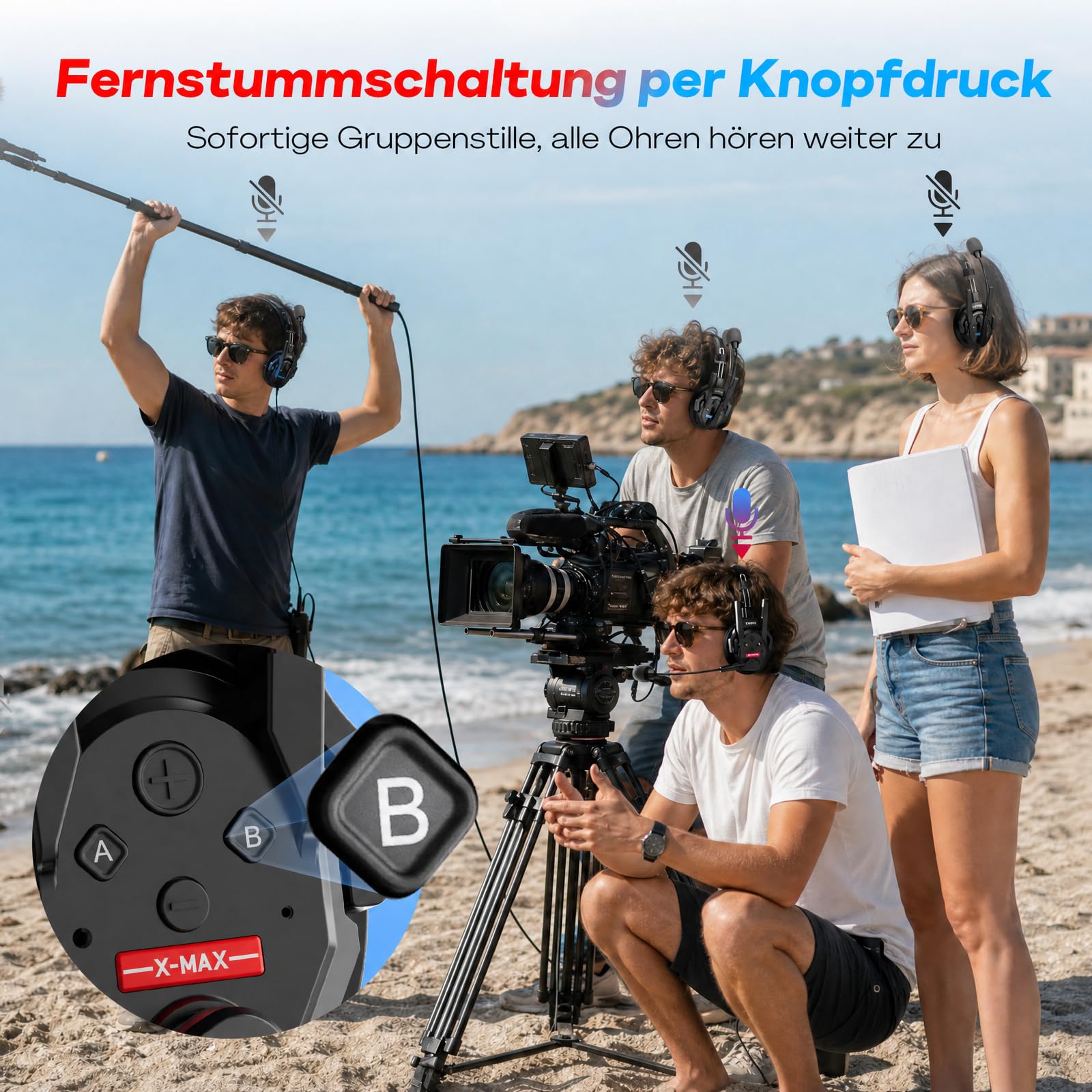 SYNCO XTALK XMax2 Wireless Intercom Headset für Film & Teamwork (2PCS) | 500m/1640ft Reichweite, 2.4GHz Full-Duplex, AEC Rauschunterdrückung, 3.5mm Monitor, 24h Akku, für Baustellen, Interviews