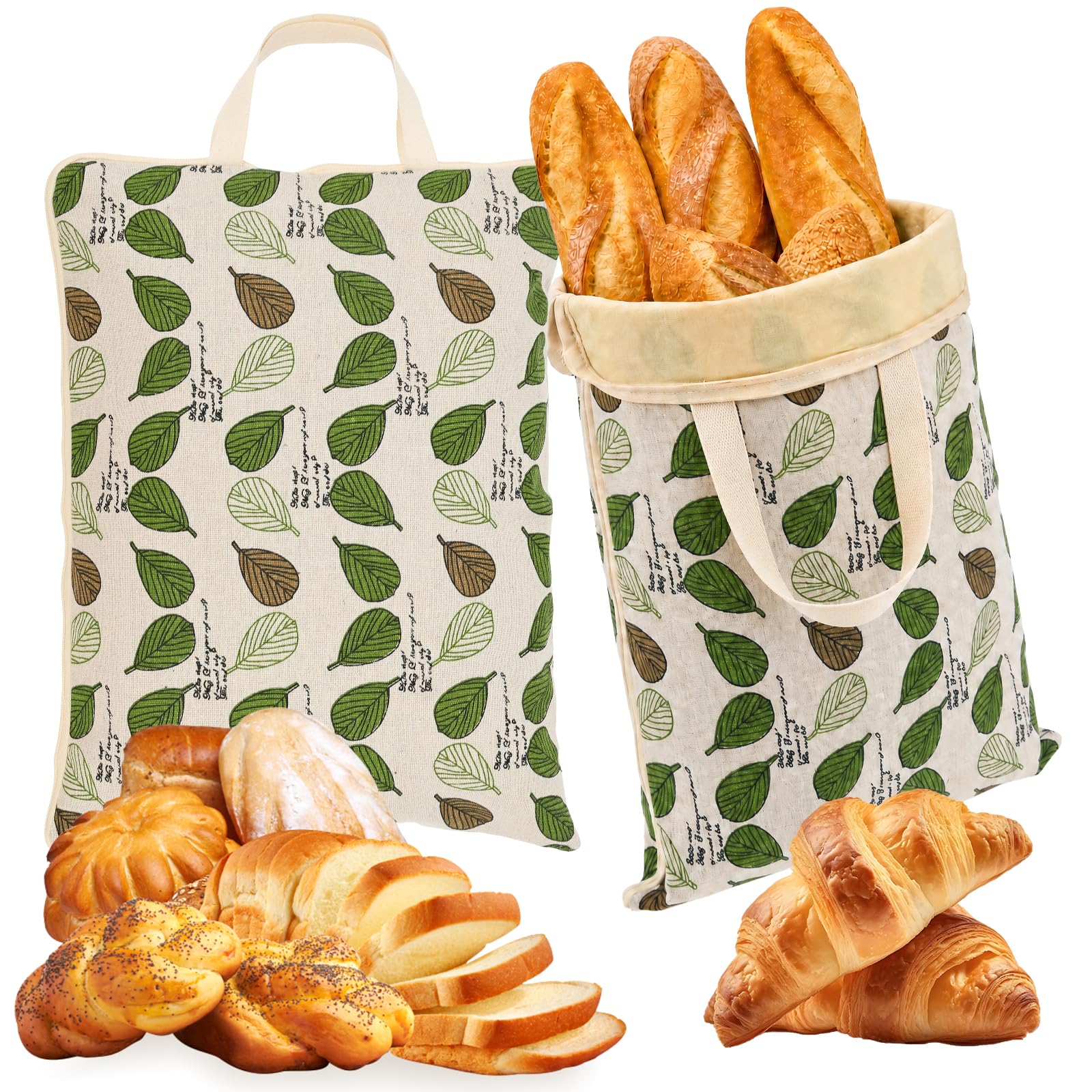 2 Pack Linen Beeswax Bread Storage Bags, L-Zipper Reusable Sourdough Loaf Bag with Handle, 17x13 Inch Freezer Safe Food Keeper(B)