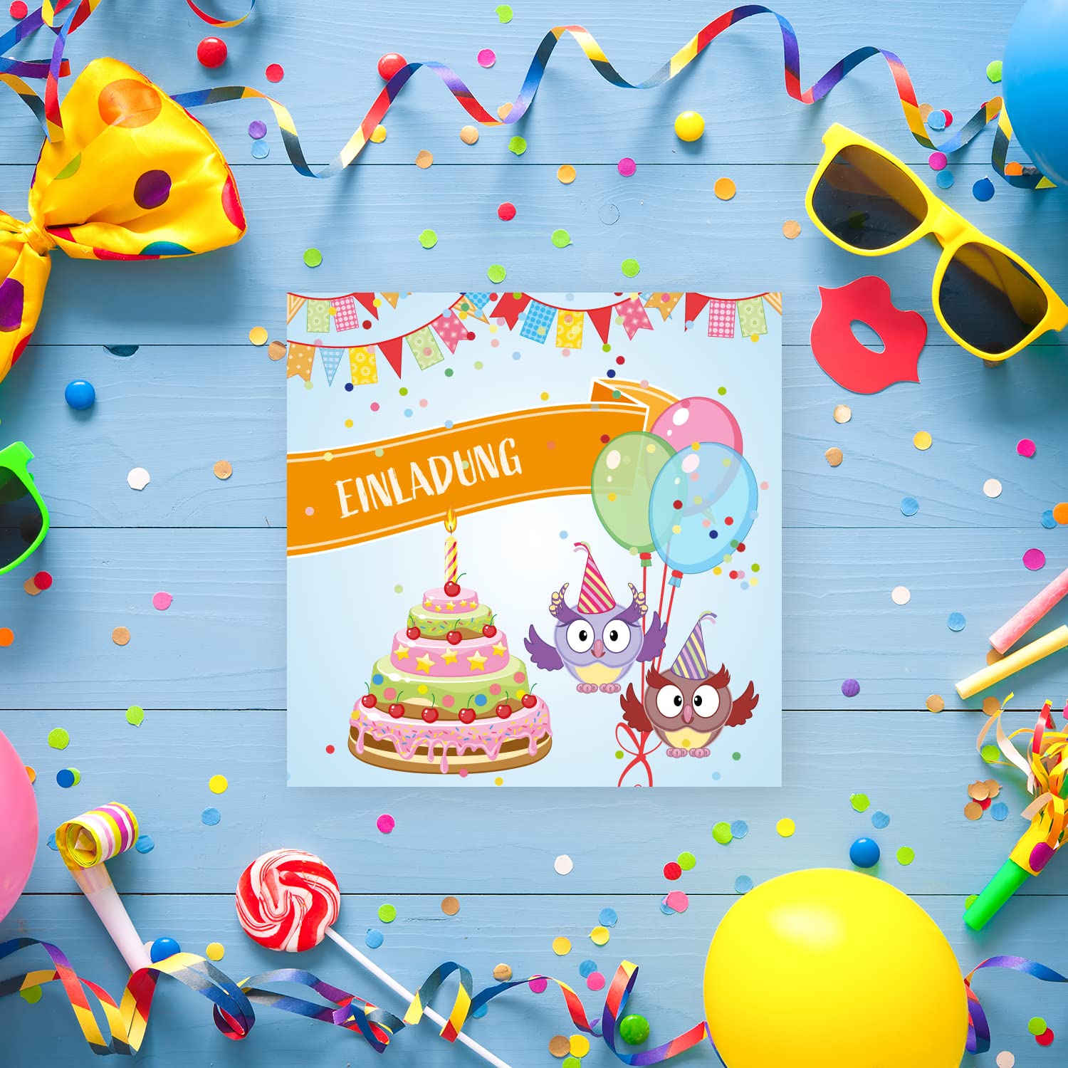 12 biglietti di invito per il compleanno dei bambini + 12 buste, cartolina, 14,8 x 10,5 cm, con testo prestampato sul retro, biglietti di invito per bambini, motivo: animali panda