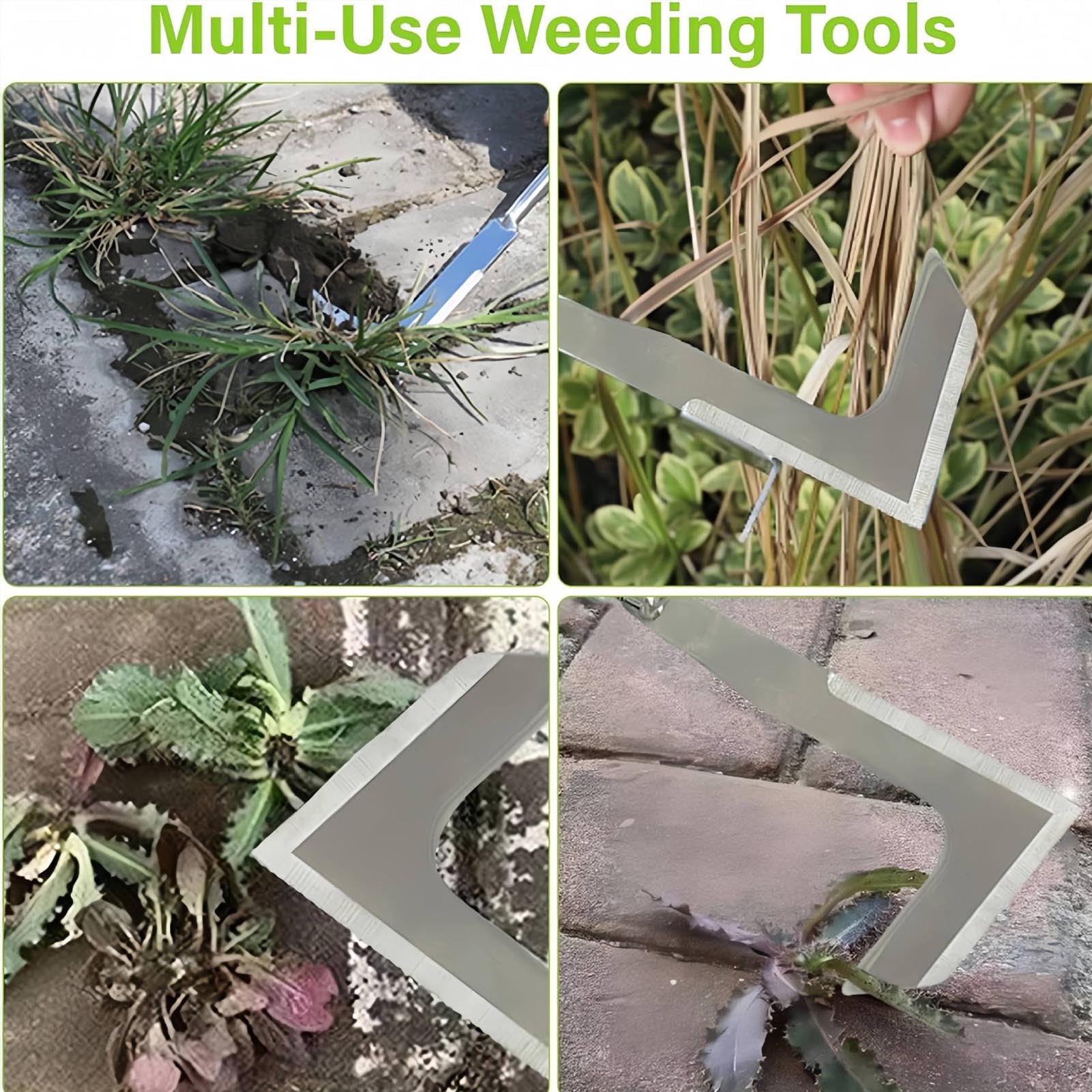 Ensemble d'outils de désherbage 2 en 1 avec Manche réglable de 63 Pouces de Long, Brosse de désherbage en Acier Inoxydable et kit d'outils à Crochet pour Patio, allée, Trottoir