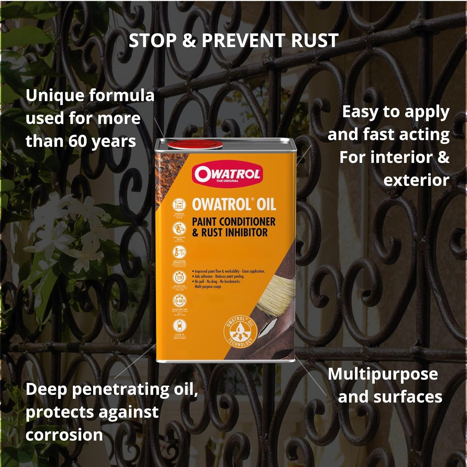 OWATROL Oil Rust Inhibitor for Metal & Paint Conditioner 34 Oz - Prevents Corrosion, Enhances Paint Adhesion, Smooth Application, Heat-Resistant, Ideal for Metal, Wood & Industrial Machinery