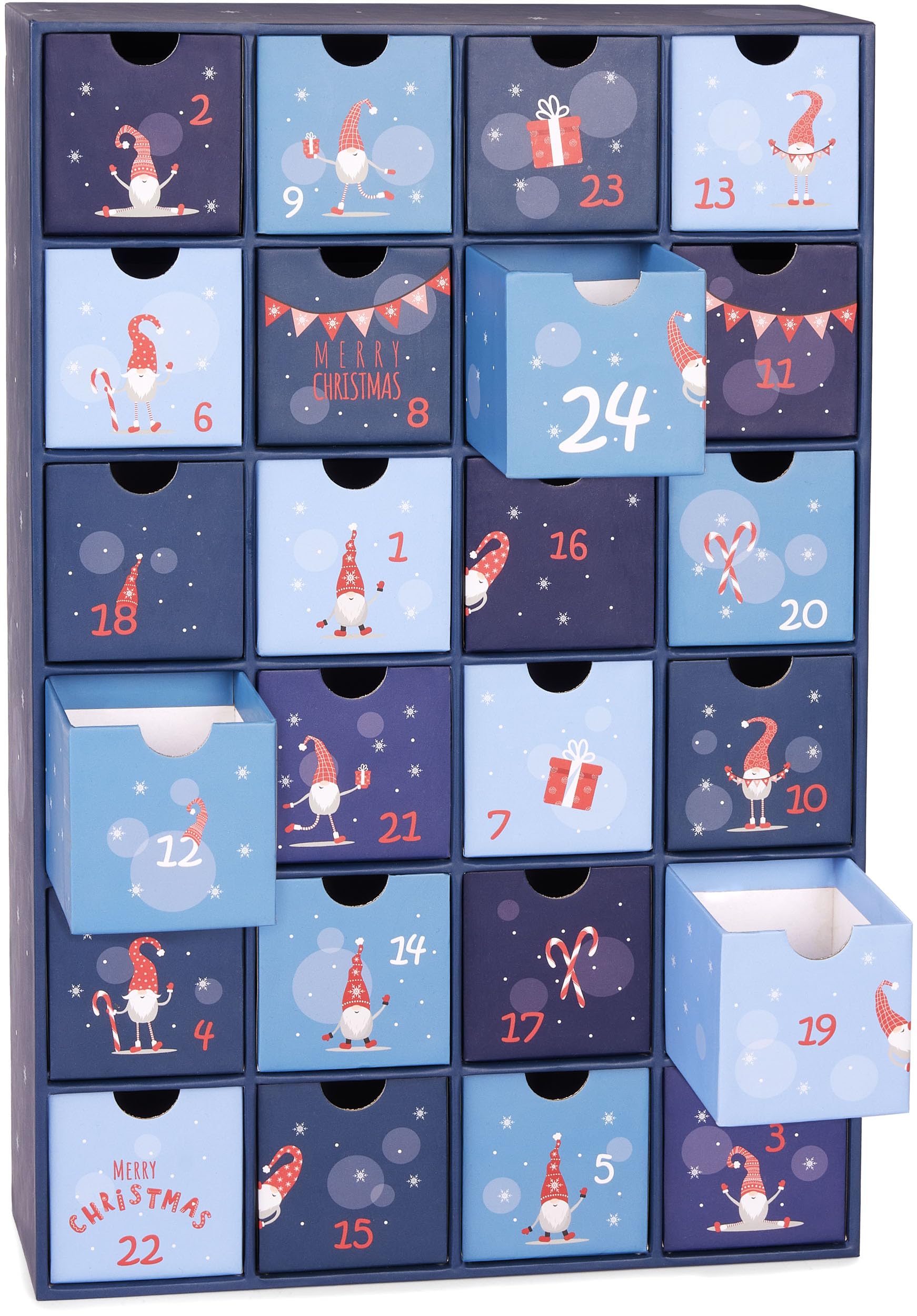 BRUBAKER Calendrier De L'Avent à Remplir – 24 Tiroirs – Gnomes Bleus 39 Cm – Réutilisable