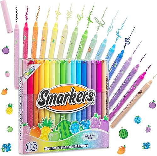 Pastel Smarkers - Marcadores pastel perfumados gourmet patentados lavables, colores surtidos, punta de fieltro de punta estándar, 16 unidades
