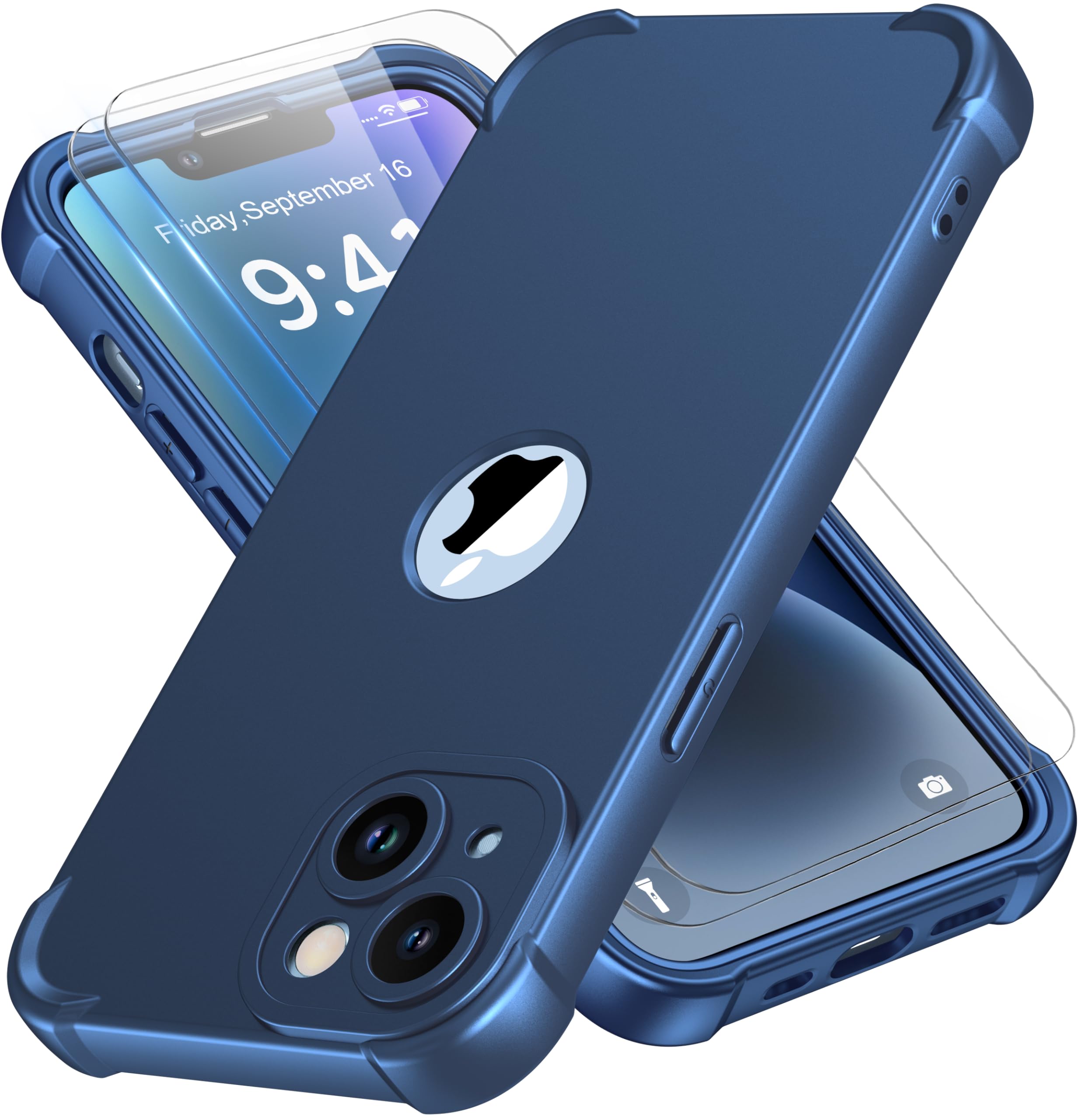 ORETECH Compatibile con Cover iPhone 14, Custodie iPhone 14 con [ 2 x Pellicola Protettiva Vetro Temperato] 2 in 1 Ultra Sottile Antiurto Hard PC Silicone Anti Graffio Cover per iphone 14 - Blu