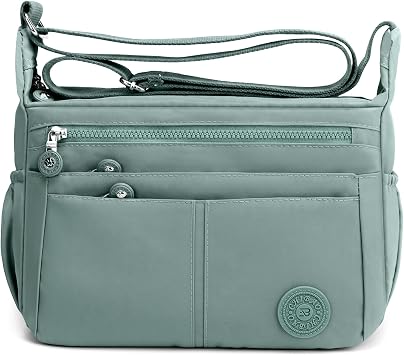 Women Shoulder Bag Multiple Pockets Casual Crossbody Bag Lightweight Water-Resistant Polyester Messenger Bag for Travel Commuting Green
