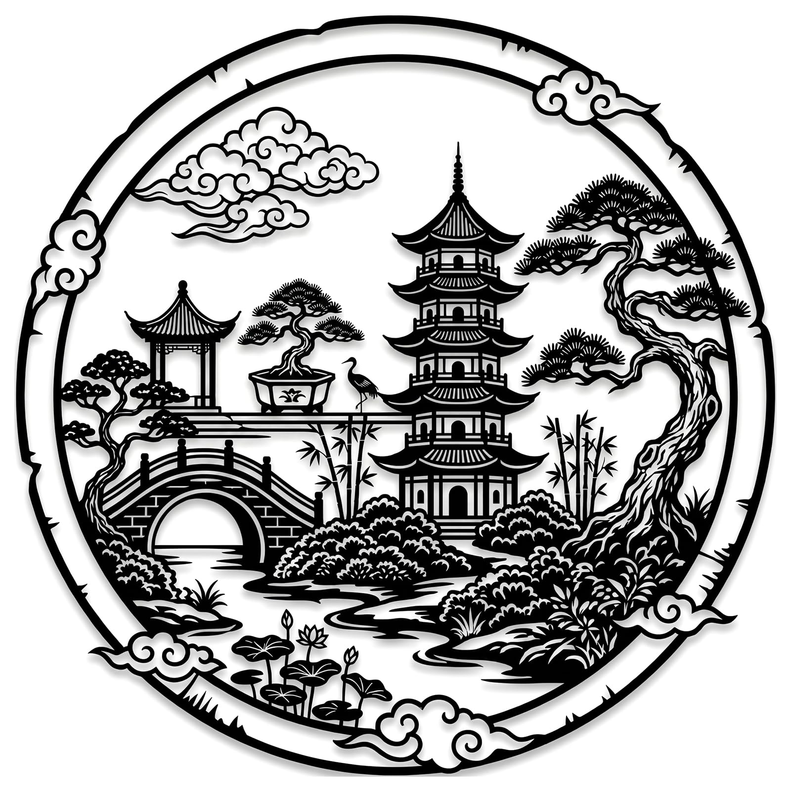 zhongko Black Metal Wall Art 11.8 * 11.8CM, Japanese Metal Wall Art