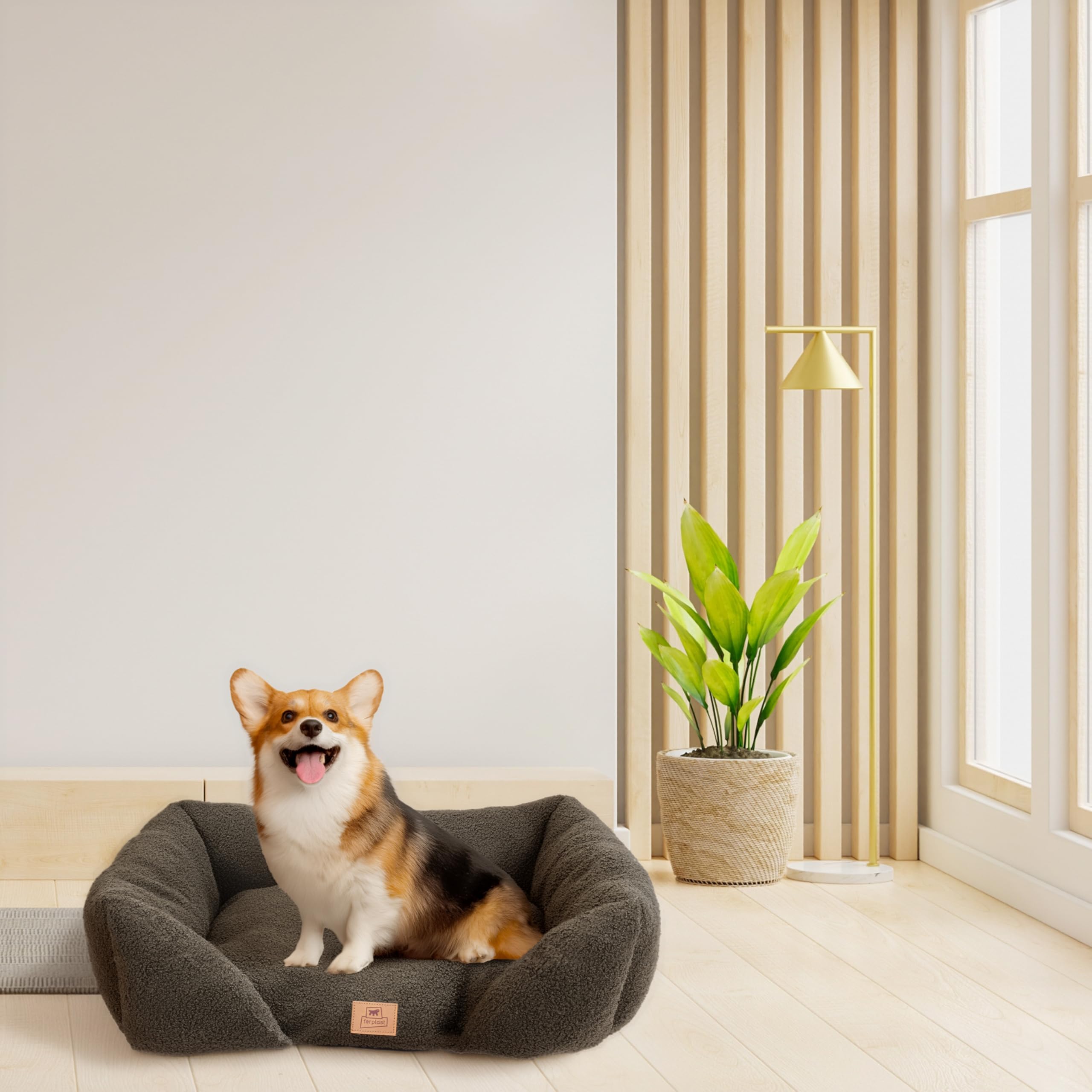Ferplast Cuccia Cane Cuscino per Cani di medie dimensioni, Cuccia Gatto, Tessuto Lavabile in Bouclé Sintetico, Imbottitura Soffice, 66 x 50 x h 20 cm. Verde