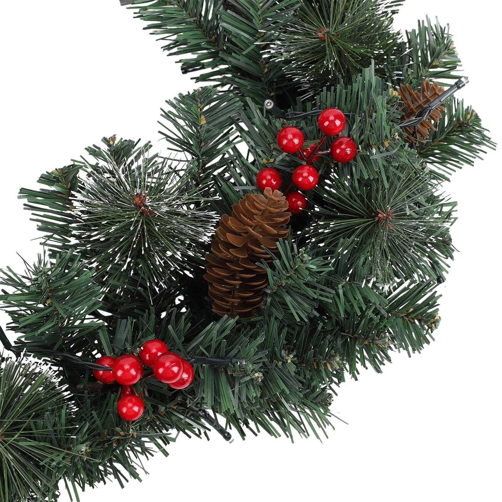 Fockety 24 Zoll Künstlicher Weihnachtskranz mit Lichtern, Rote Beeren und