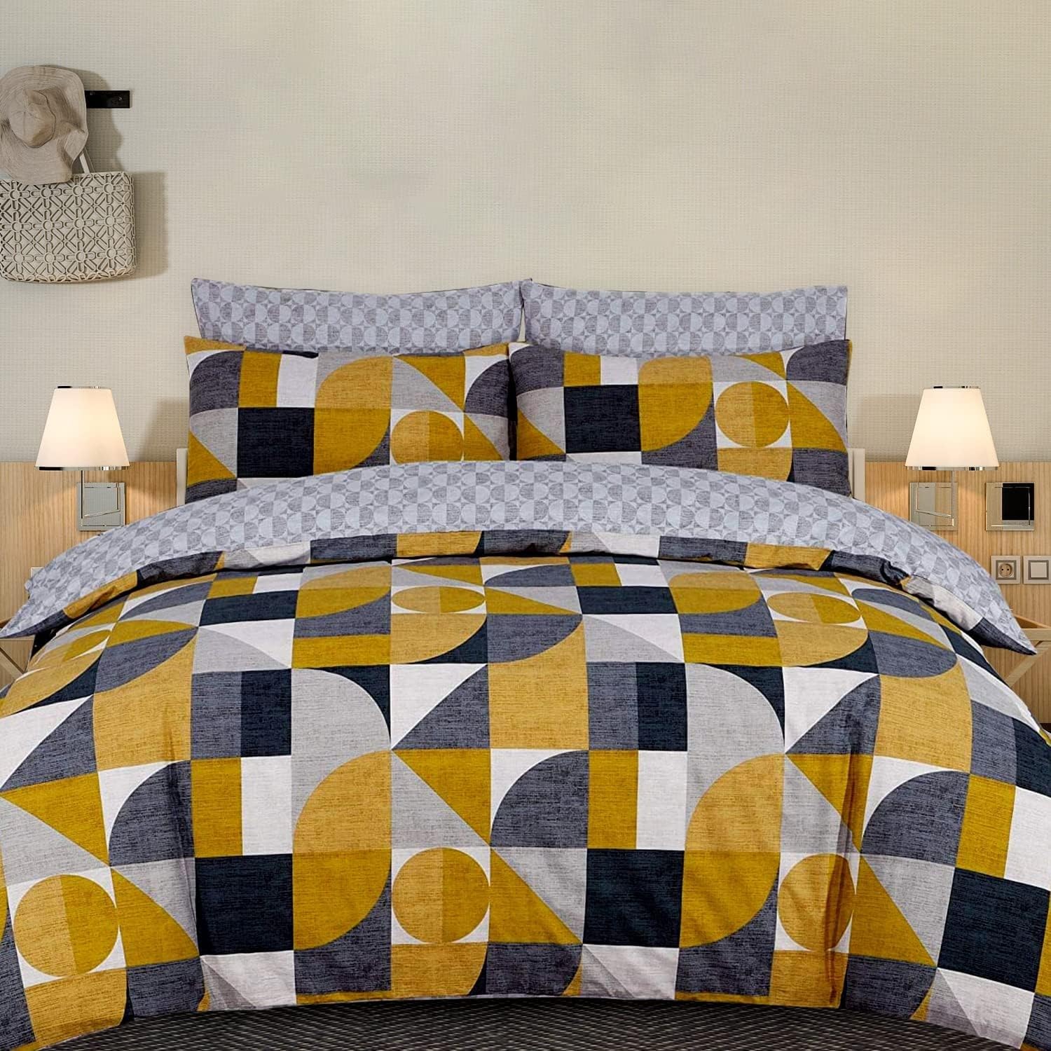 Housse de couette 220x240 cm en microfibre avec 2 taies d'oreiller motif épissage