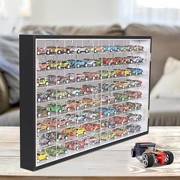 DisplayGifts Hot Wheels 1/64 Scale Diecast Display Case Storage Cabinet Shelf Wall Mount Rack for 56 Slots, 2 Door Design, 98% UV Protection