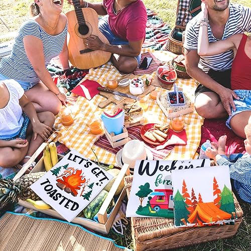 Miniatura 4 de Zubebe Juego de 6 toallas de campamento, accesorios de cocina, decoración de campista feliz de 28 x 18 pulgadas, decoraciones para interior con