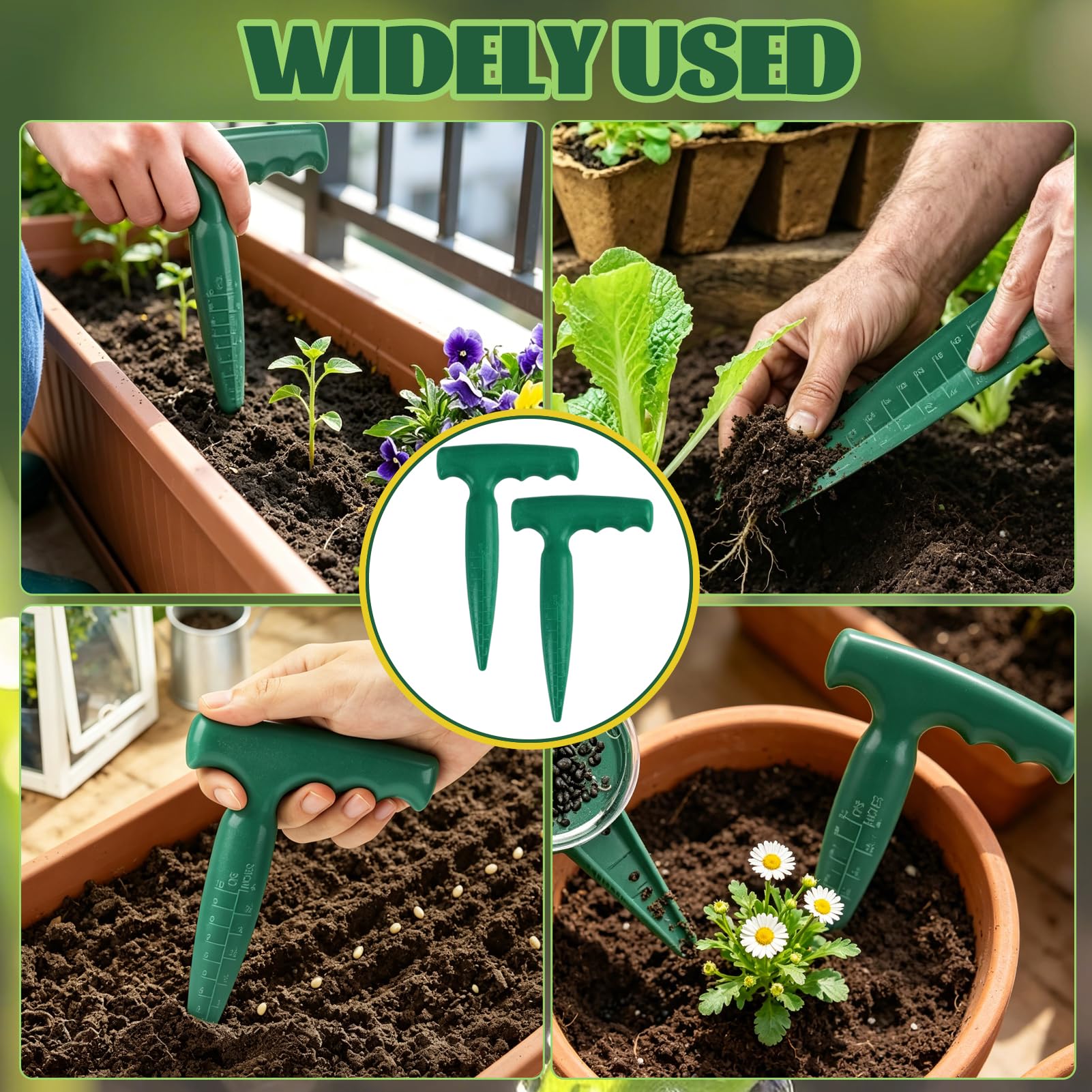 Plantoir à Bulbes avec Échelle de Profondeur Intégrée, Outil Ergonomique pour Plantation Précise de Bulbes, Légumes, Fleurs, Design Robuste pour Jardinage facile et Efficace, Vert