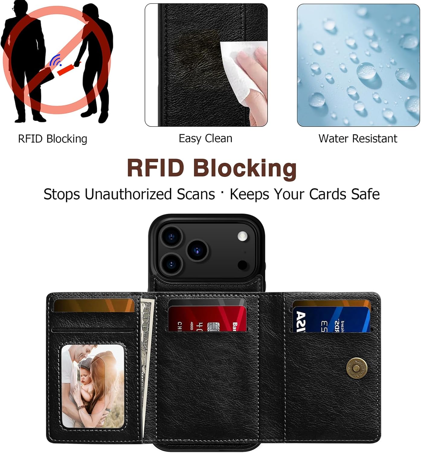 LOHASIC for iPhone 17 Pro Max Case Wallet, 7 Slots & RFID Blocking, Leather Cover for iPhone 17 Pro Max Wallet Case with Card Holder for Men Women, Black - Image 3