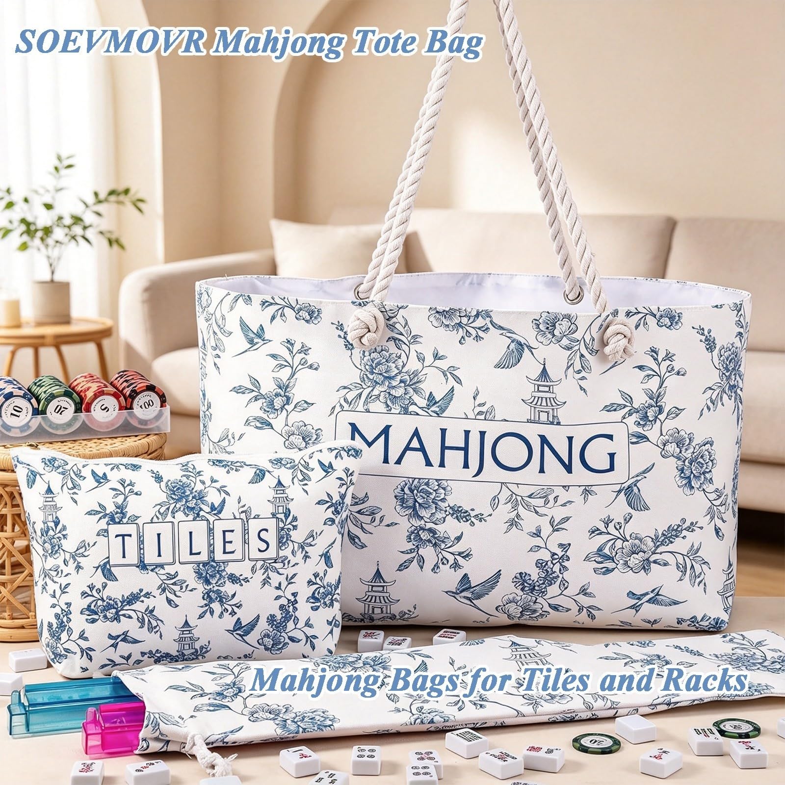 Amerikanische Mahjong Tasche Set 3-Teilig Tragetasche Spiel