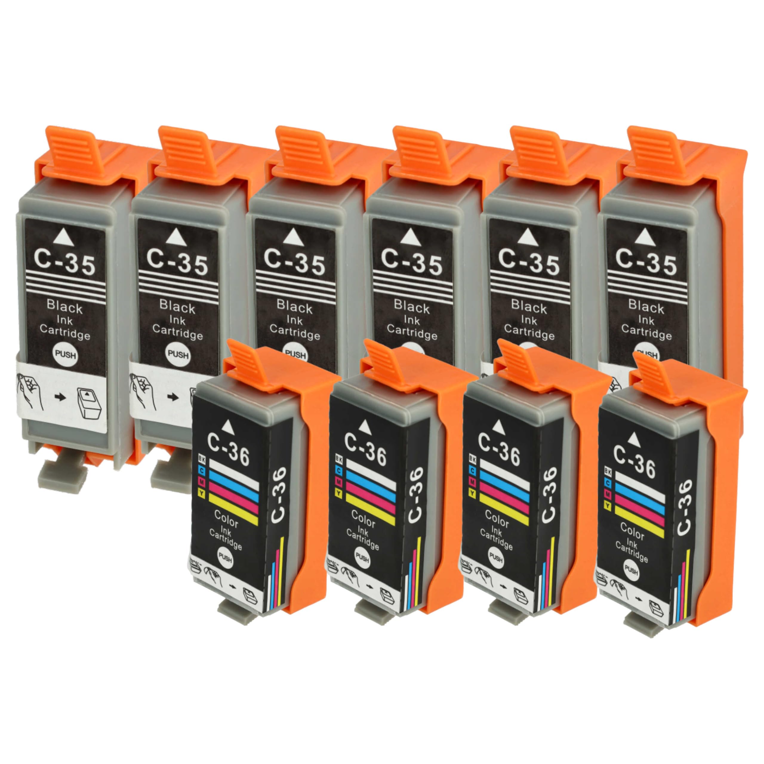 vhbw 10x Tintenpatronen Ersatz für Canon CLI-36C | CLI-36, PGI-35, PGI-35BK für Drucker (Kompatibel)