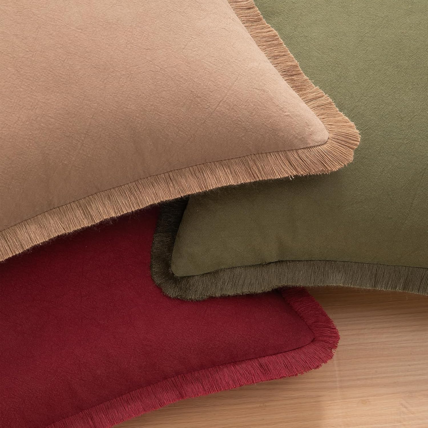 Set of 2 Throw Pillow Covers, 24x24 Cotton Pillow Covers with Fringe Tassel, Boho Decorative Throw Pillow Cases Soft Square Pillowcase for Couch Sofa Bed Living Room Farmhouse Home Decor Accents