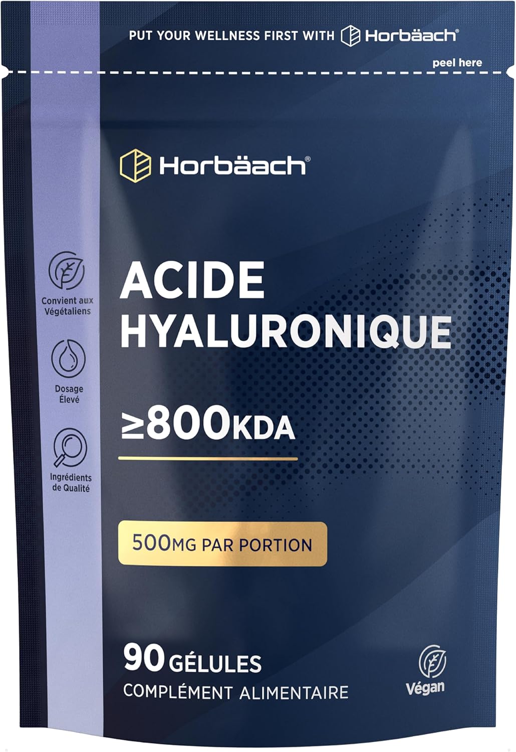 Hyaluronic Acid 800kDA | 90 Vegan Capsules | Hyaluronic Acid Capsules | High Dosed | Dietary Supplement Hair, Skin, Eyes & Joints | by Horbaach