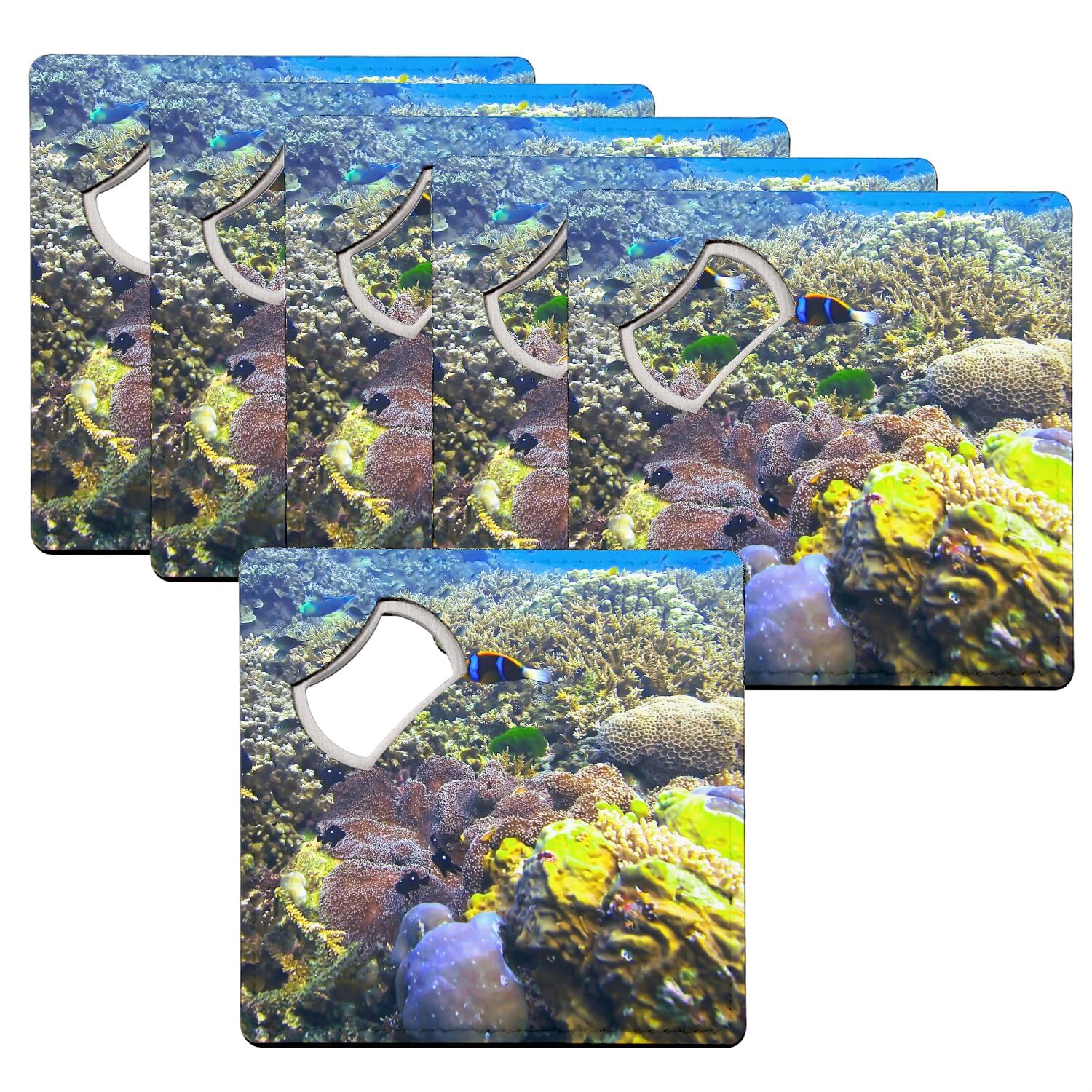 Sous verre décapsuleur mer corail et poisson clown lot de 6 de 92mm