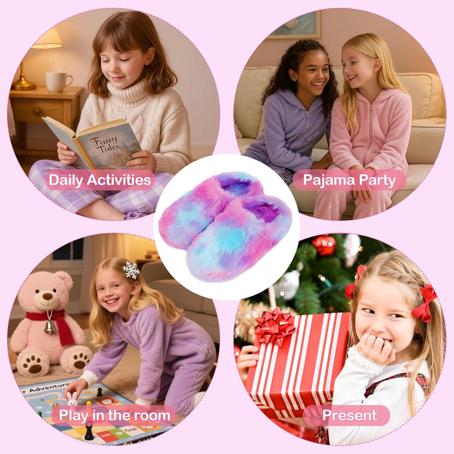 Girls Fluffy House Slipper Cozy Plush Slip-on Bedroom Shoes Toddler Kids Warm Memory Foam Indoor Slippers for Winter - Image 6