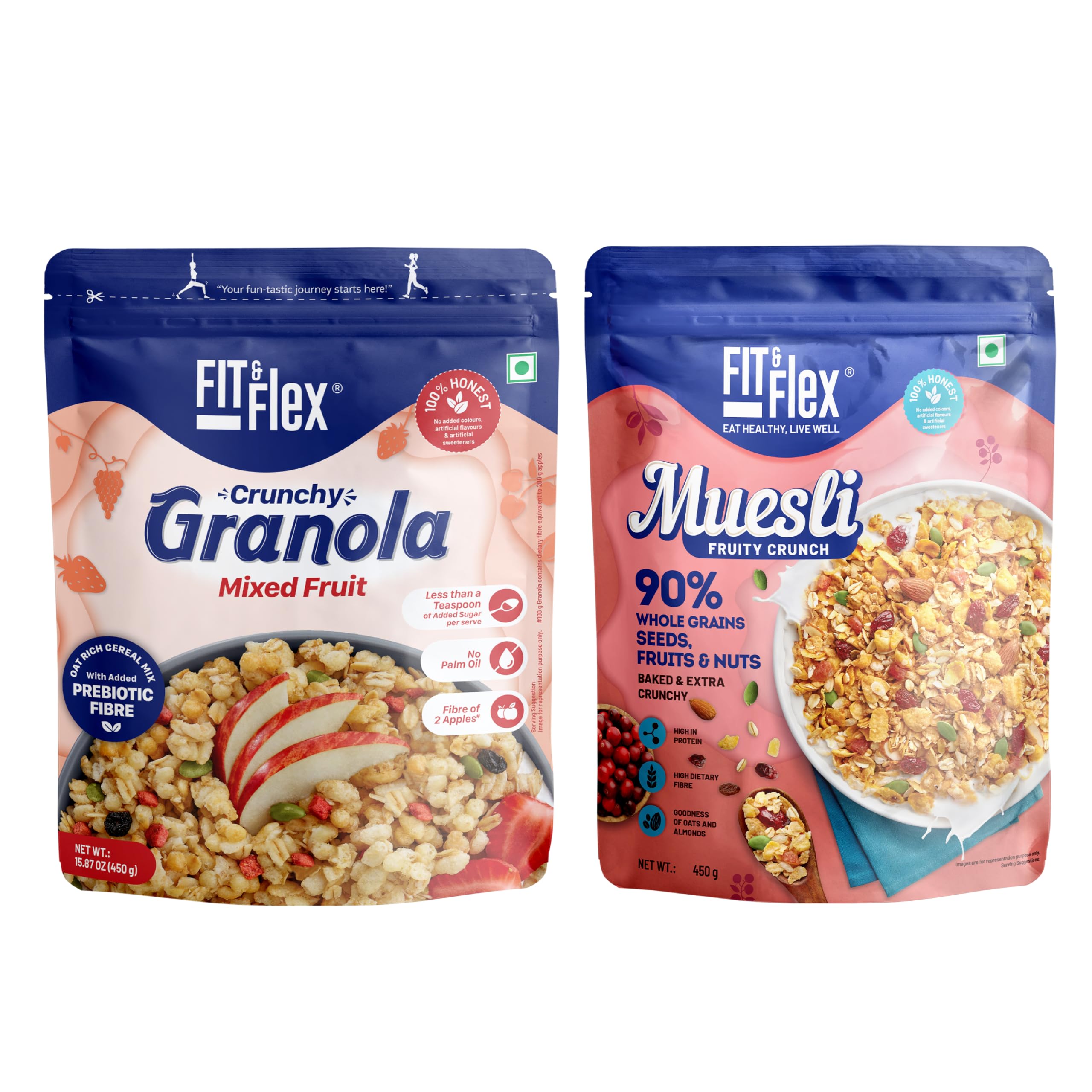 FIT & FLEX Baked Crunchy Mixed Fruit Granola (450 g) And Fruity Crunch Muesli (450 g) - As Seen on Shark Tank India - 900 g (Breakfast Combo Pack of 2) (B0CBFW2BDR) Amazon Price History, Amazon Price Tracker