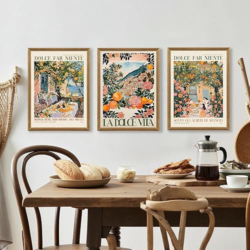 Miniatura 4 de SYWENNOI 3 piezas de arte de pared con marco de madera italiana, decoración de pared toscana para espacios vitales, arte de paisaje de ciudad