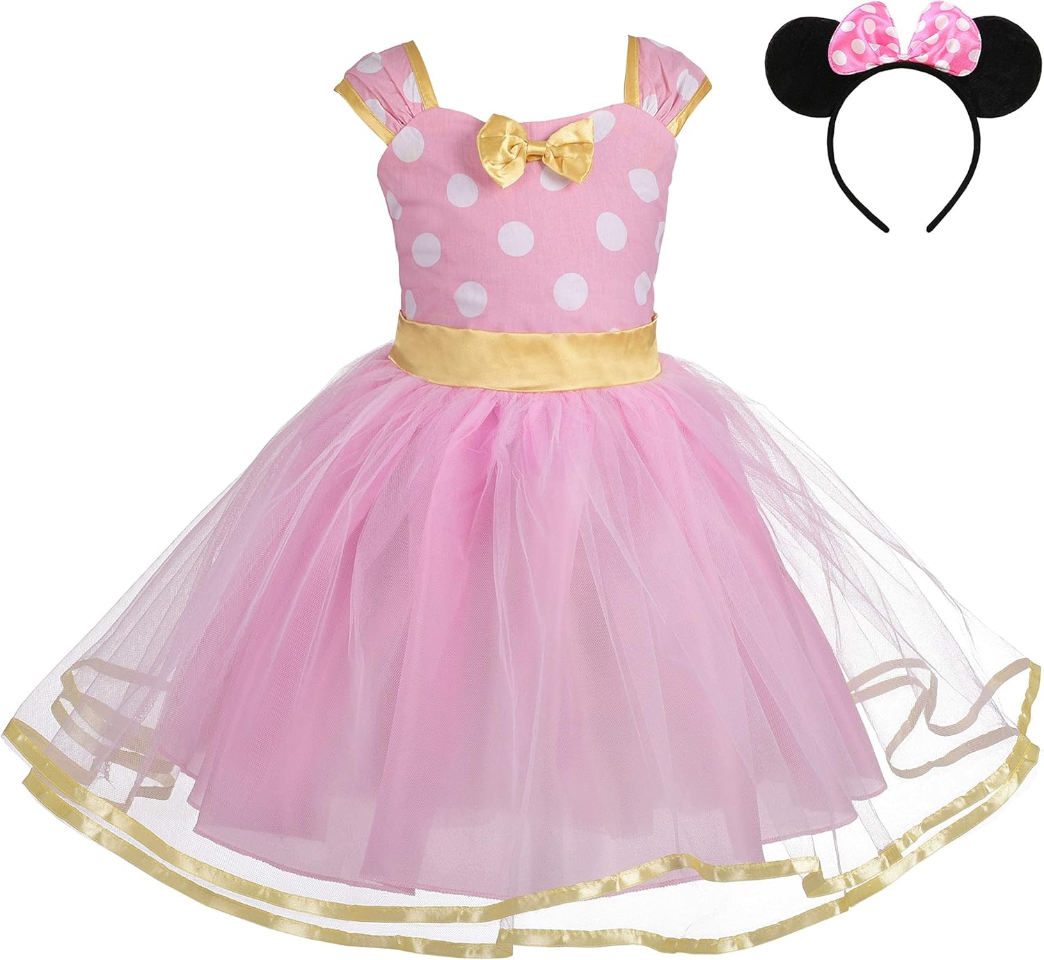 Lito Angels Baby Toddler Girls Polka Dot Tulle Dress with Mouse Ears Headband, Fancy Costume for Halloween Birthday Party