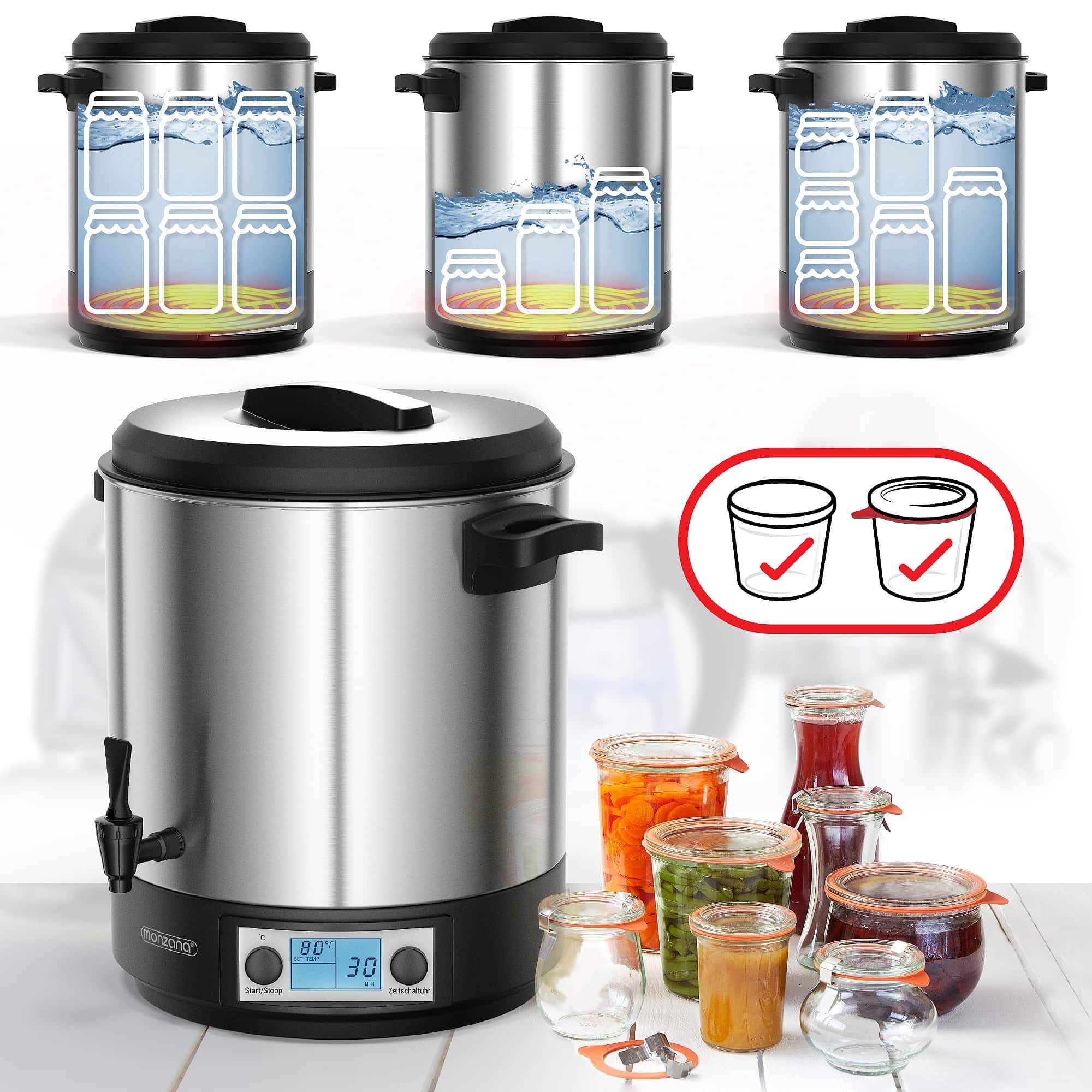MONZANA® Einkochautomat 28L Digital mit Zapfhahn Thermometer 30-110°C Timer BPA-frei Edelstahl 2000W Glühweinkocher Einkochtopf Heißgetränkeautomat