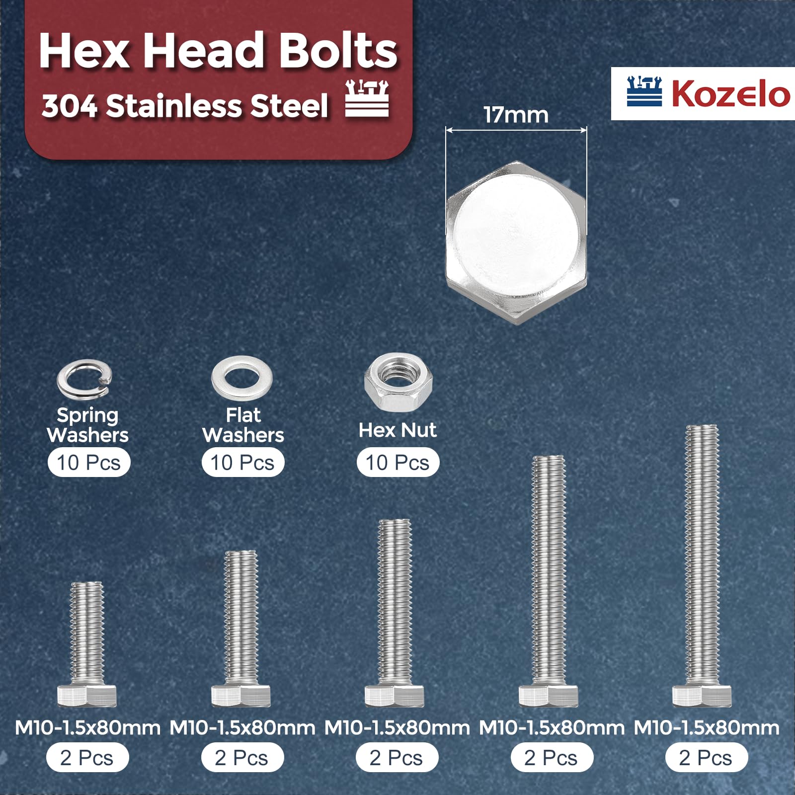 Kozelo 40 Pcs Bolts and Nuts Washers Kit - Image 2