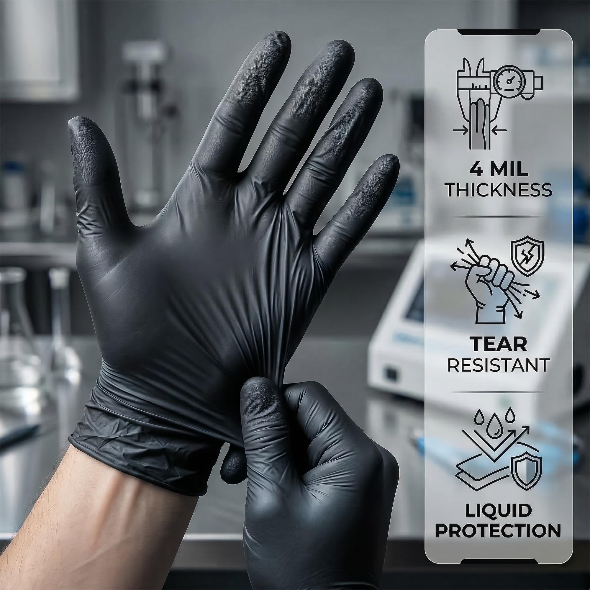 Black Nitrile Disposable Gloves 4 Mil - 100 Count – Powder & Latex Free Food Safe, Kitchen Gloves for Food Prep - 4