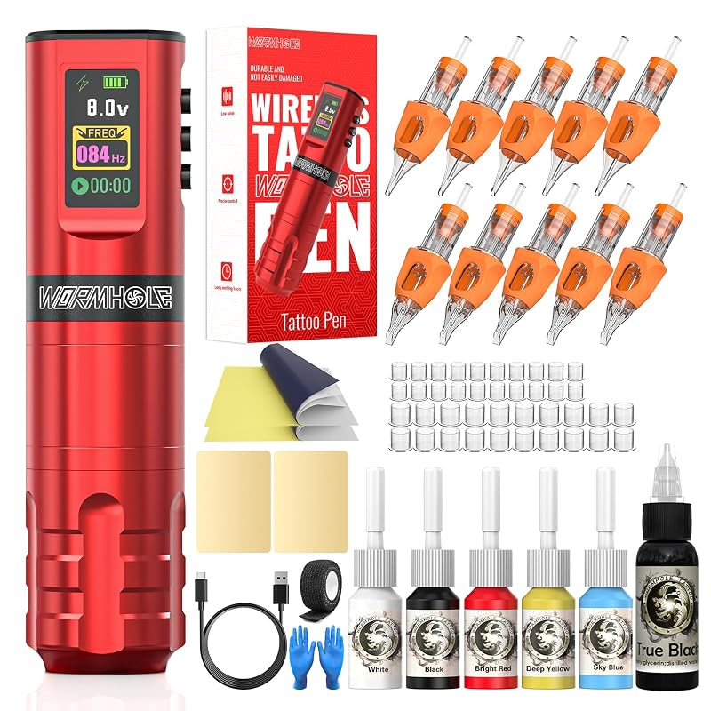 Kit para tatuagem sem fio Wormhole Tattoo WTK284 com bateria de 1800mAh