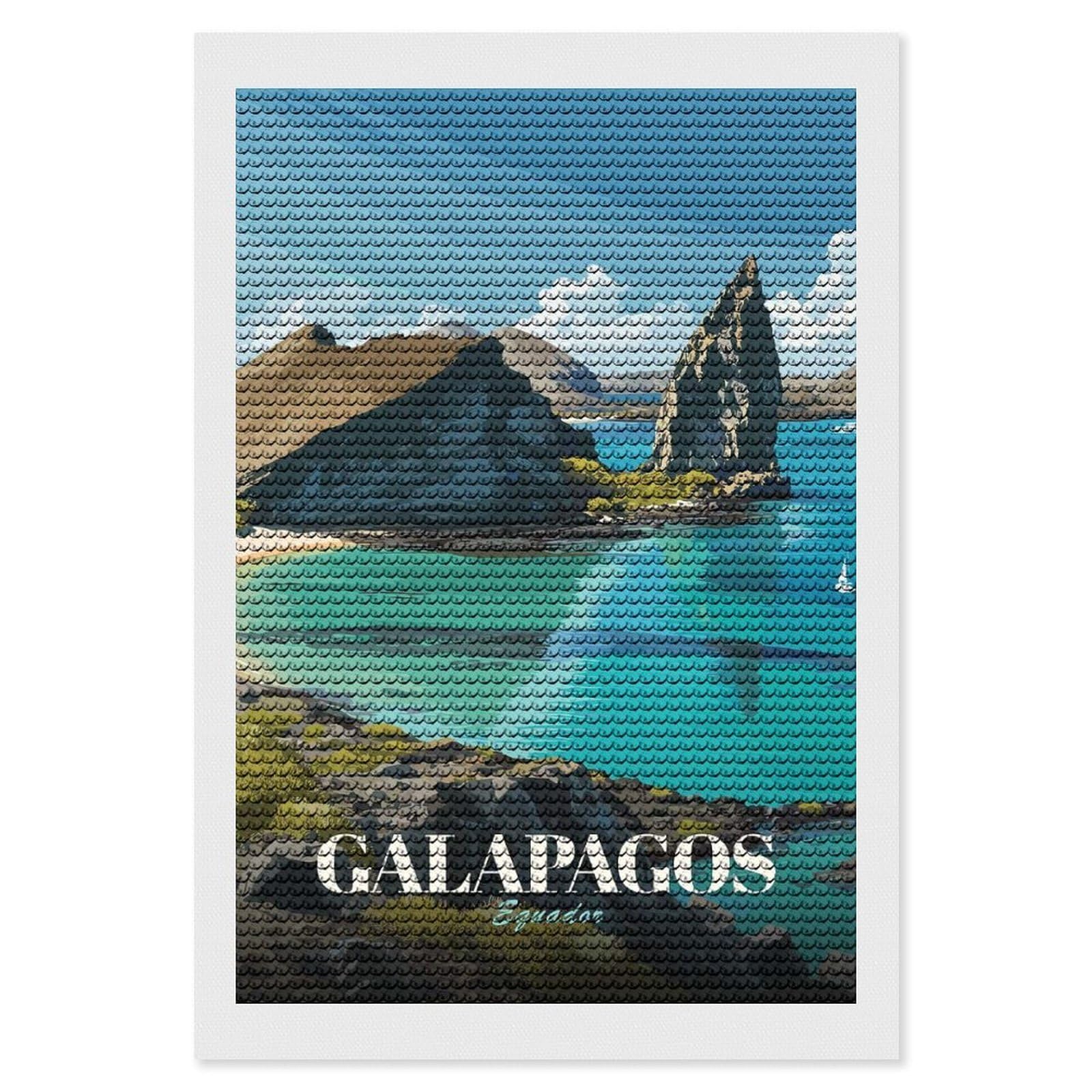 Junmoney Galapagos Islands, Ecuador Travel DIY Diamond Art Canvas Kit 8"x12", Decorate Your Room, Sparkling Round Gems, Fun Craft Experience, Farmhouse Decor