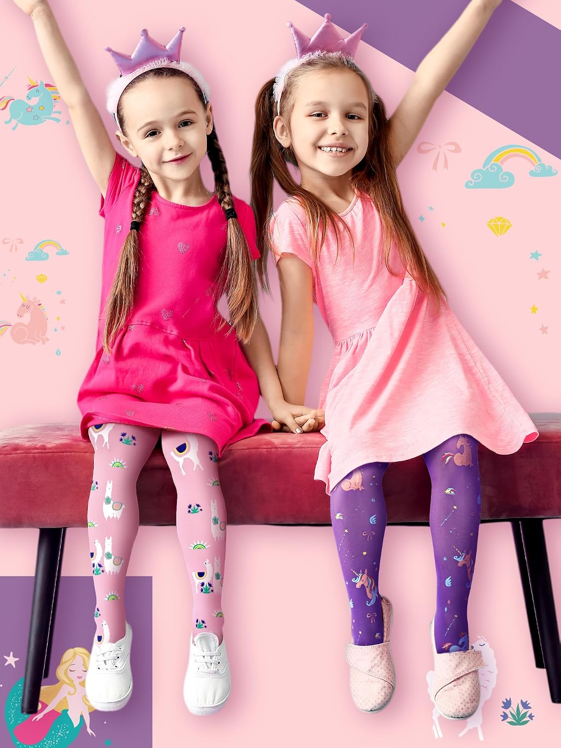 Bencailor 3 Pairs Girls Dance Tights Mermaid Unicorn