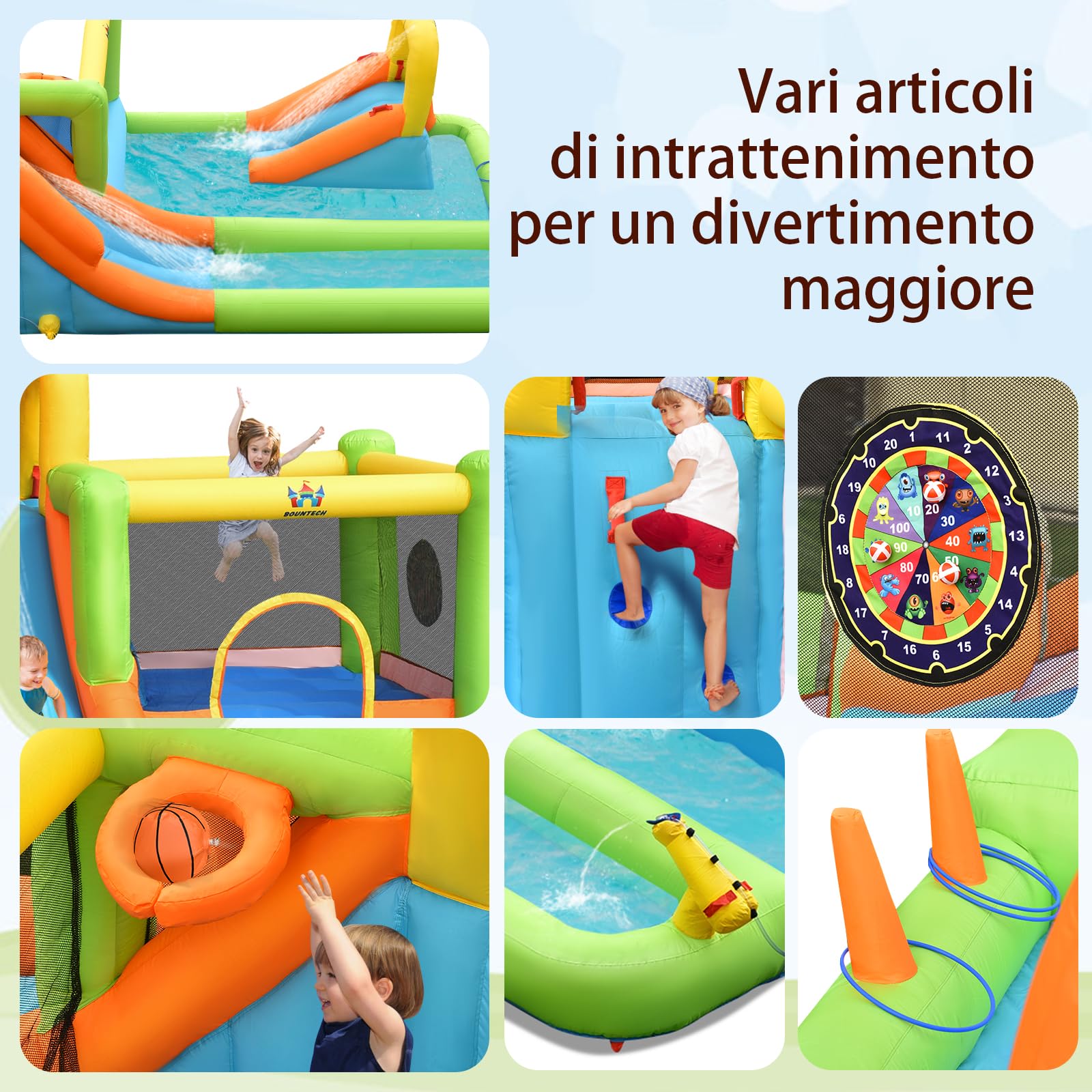 COSTWAY Castello Gonfiabile 8 in 1, Parco Acquatico con Ventilatore