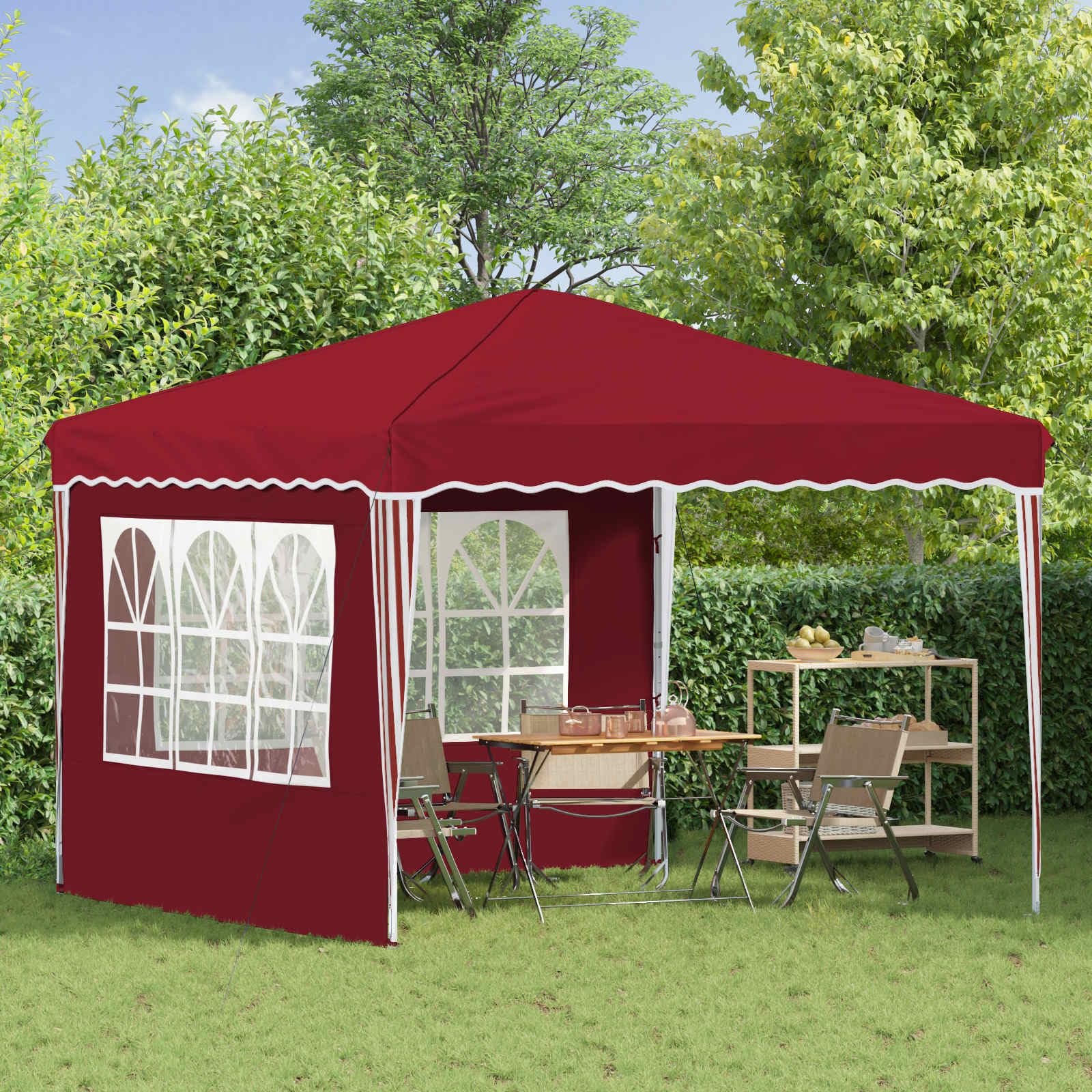 Gazebo Pop-Up 288x288 cm Tenda Pieghevole da Giardino Borgogna | Struttura in acciaio per eventi all'aperto, regolabile su 3 altezze e facile da montare in giardino o patio.
