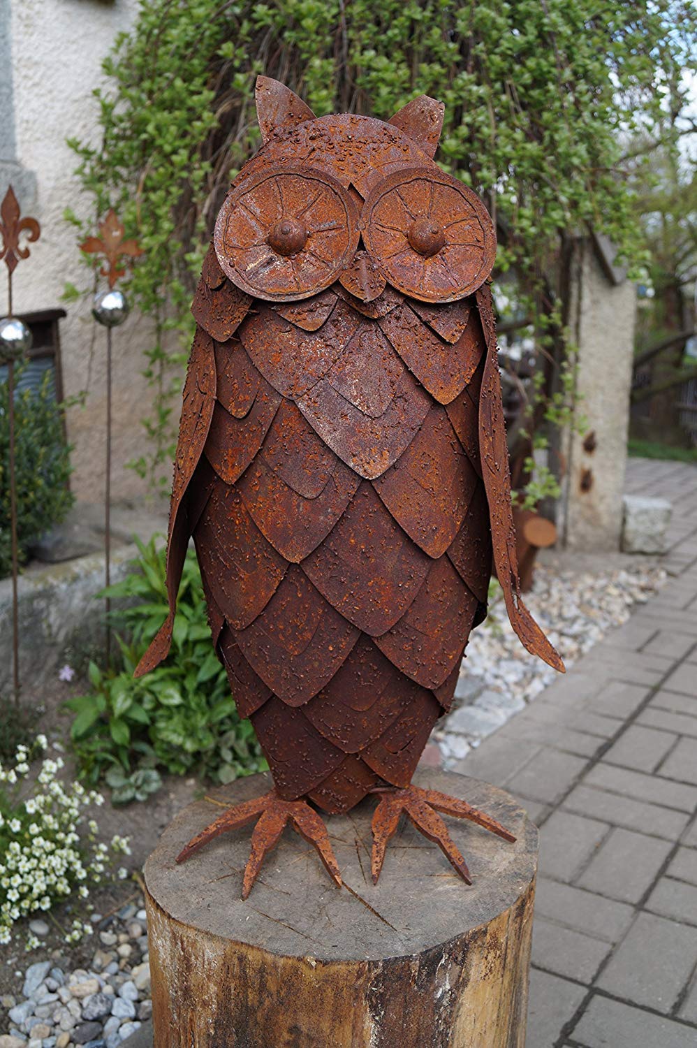 Edelrost Eule 3D Optik Metall Skulptur Tierfigur Gartendekoration