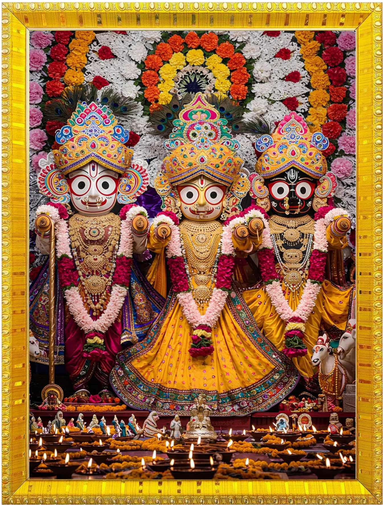 DIVARTH Jagannath Painting, Wall Hanging Photo Frame for Pooja Room, Hindu Spiritual Artwork for Home, God Temple Decor Gift Item, 10x13 Inch Framed Photo (Golden)-image-22