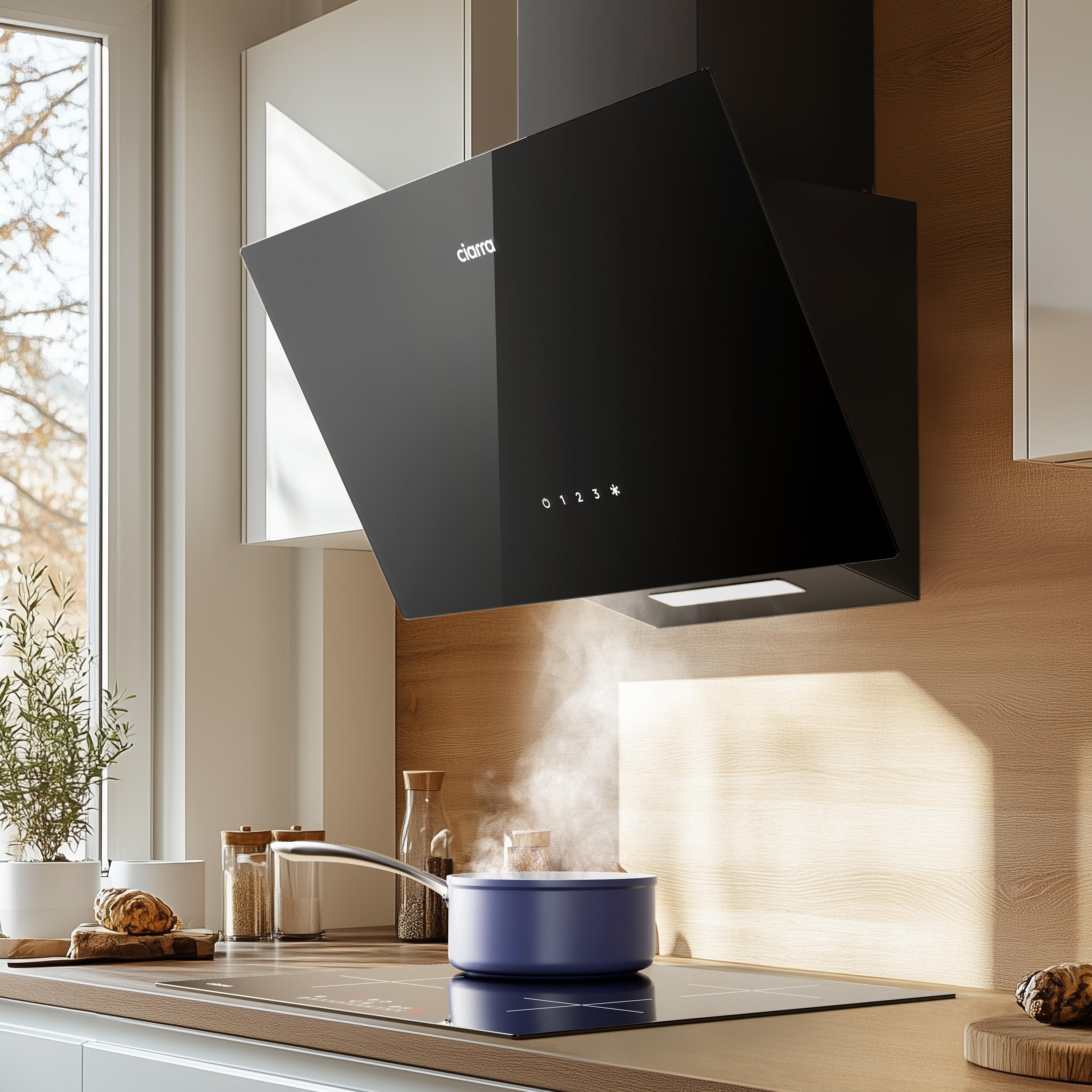 Ciarra CBCB6750C Classe A++ Cappa Aspirante Inclinata 60 cm – 350 m³/h - 3 Velocità - Touch Control - Filtro a Carboni CBCF002 Incluso - Modalità Scarico/Recycling - Design Salvaspazio