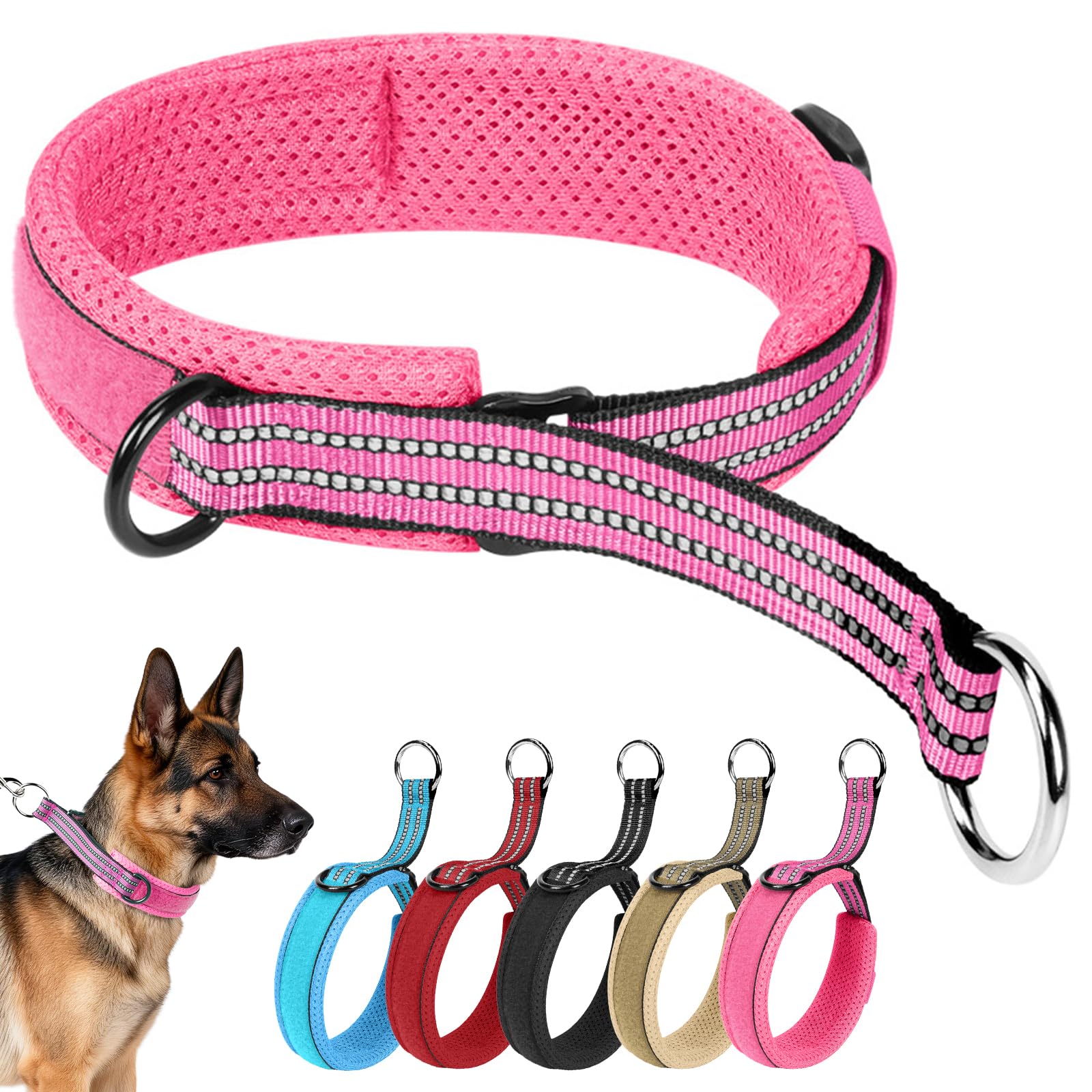 Collar Martingale, Dog Collar, Collares Antitirones para Perros, Collares Duraderos a Prueba de Escape para Perros Medianos y Grandes, Adiestramiento y Paseo Diario (Rosa, M)