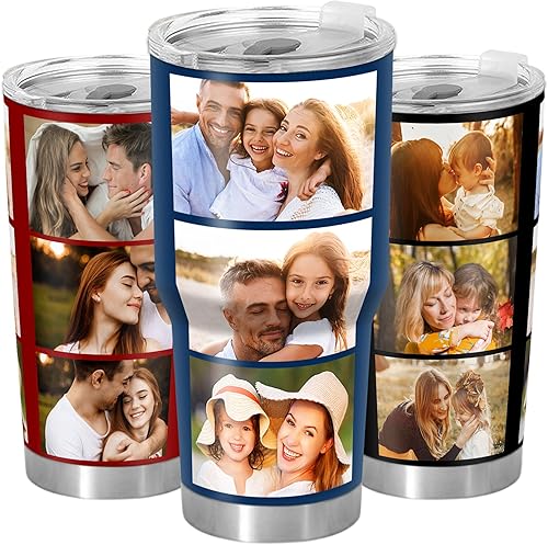 Tazas de café personalizadas con texto fotográfico de 20 oz30 onzas, impresión 3D, 4 imágenes, vasos de acero inoxidable de doble pared con