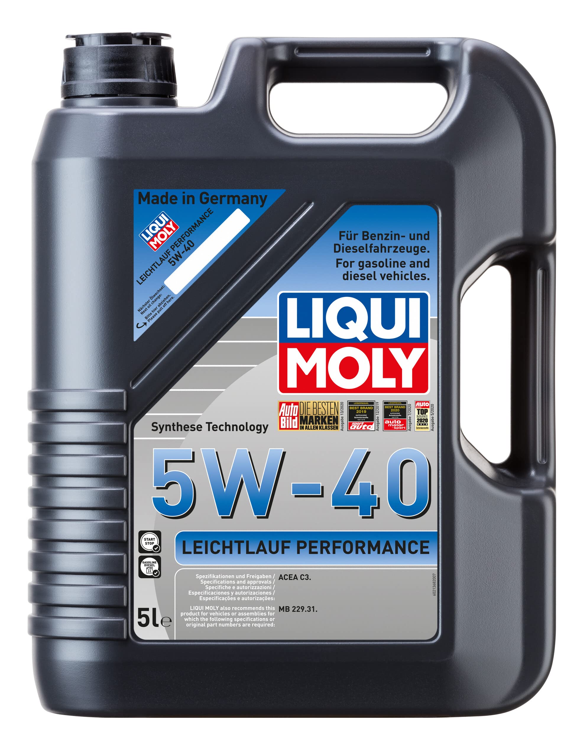 LIQUI MOLY | Leichtlauf Performance 5W-40 | 5 L | Oli motore | Tecnologia sintetica | SKU: 21368