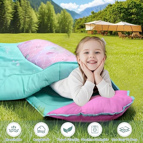 Miniatura 6 de Cloele Tapete para siesta para niños pequeños, tapete para siesta de sirenas para preescolar con almohada extraíble y manta - 53 x 21 pulgadas