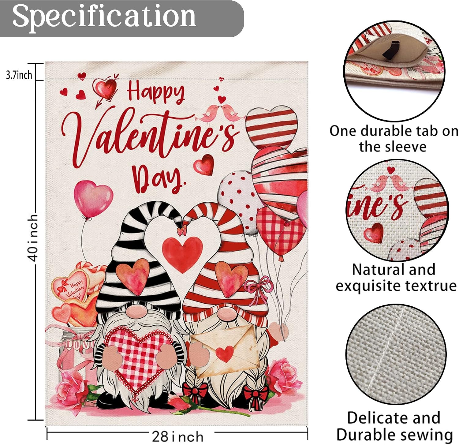 Hexagram Valentine Flag 28x40 Double Sided, Burlap Large Valentines Day Flag for Outside, Farmhouse Outdoor Gnomes Welcome Love Valentines Day Decor