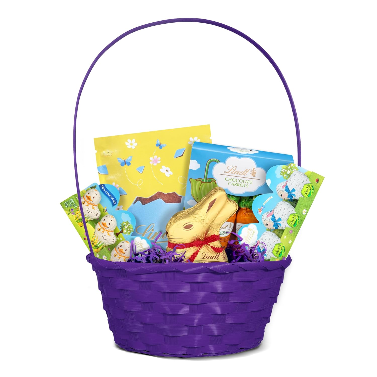 Lindt Easter Basket with GOLD BUNNY, Festive Lindt Chocolate for Kids with Pink Easter Basket Ready for Gifting