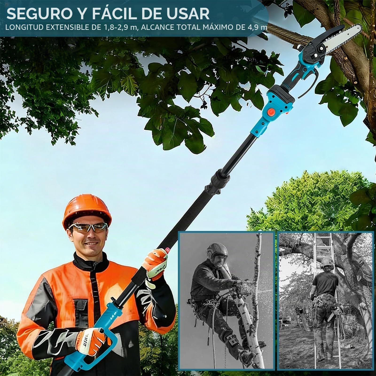 Kit 4-en-1 Tijeras de Podar y Motosierra Inalámbrica, Mini Motosierra Inalámbrica de 6" con 2 Baterías 4.0Ah y Cargador, Podadora de Altura Inalámbrica con Mango Telescópico & Sierra Eléctrica