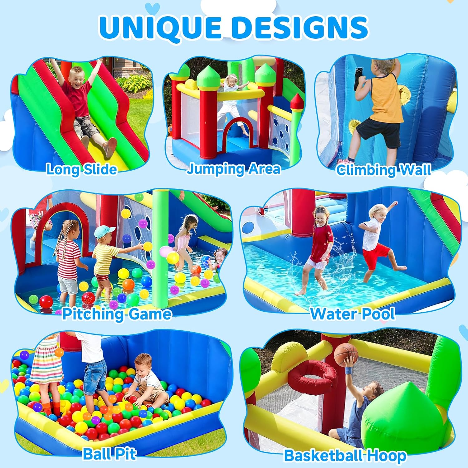 Bounce House for Kids, Inflatable Bouncy House Indoor & Outdoor Bouncy Castle with Slide, Jumping Castle with Ball Pit, Pool, Blower Included
