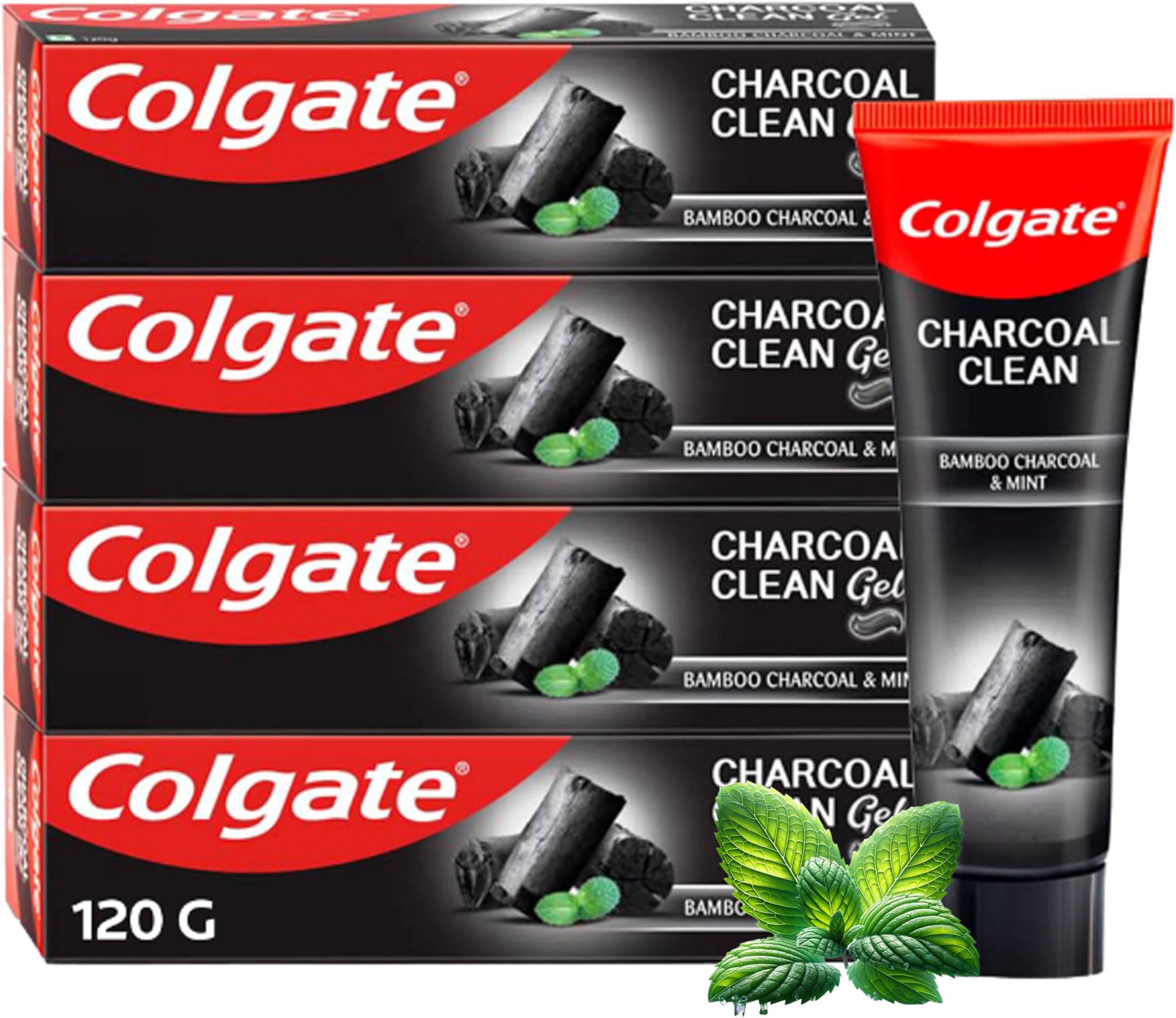 Charcoal Clean Black Gel Toothpaste, Combo Pack of 480g (120g x4) Deep Clean Tooth paste With Bamboo Charcoal & Wintergreen Mint For Plaque Removal & Tingling Fresh Mouth Experience