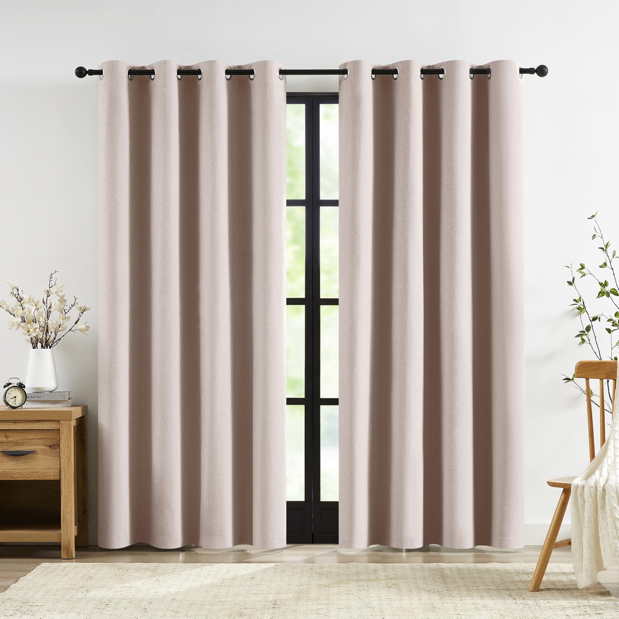 Pink Blackout Curtains 72 Inches Long for Living Room Pale Pink Blackout Window Drapes for Bedroom Girls Nursery Thermal Insulated Linen Textured Noise Reducing Curtain Panels - Image 2